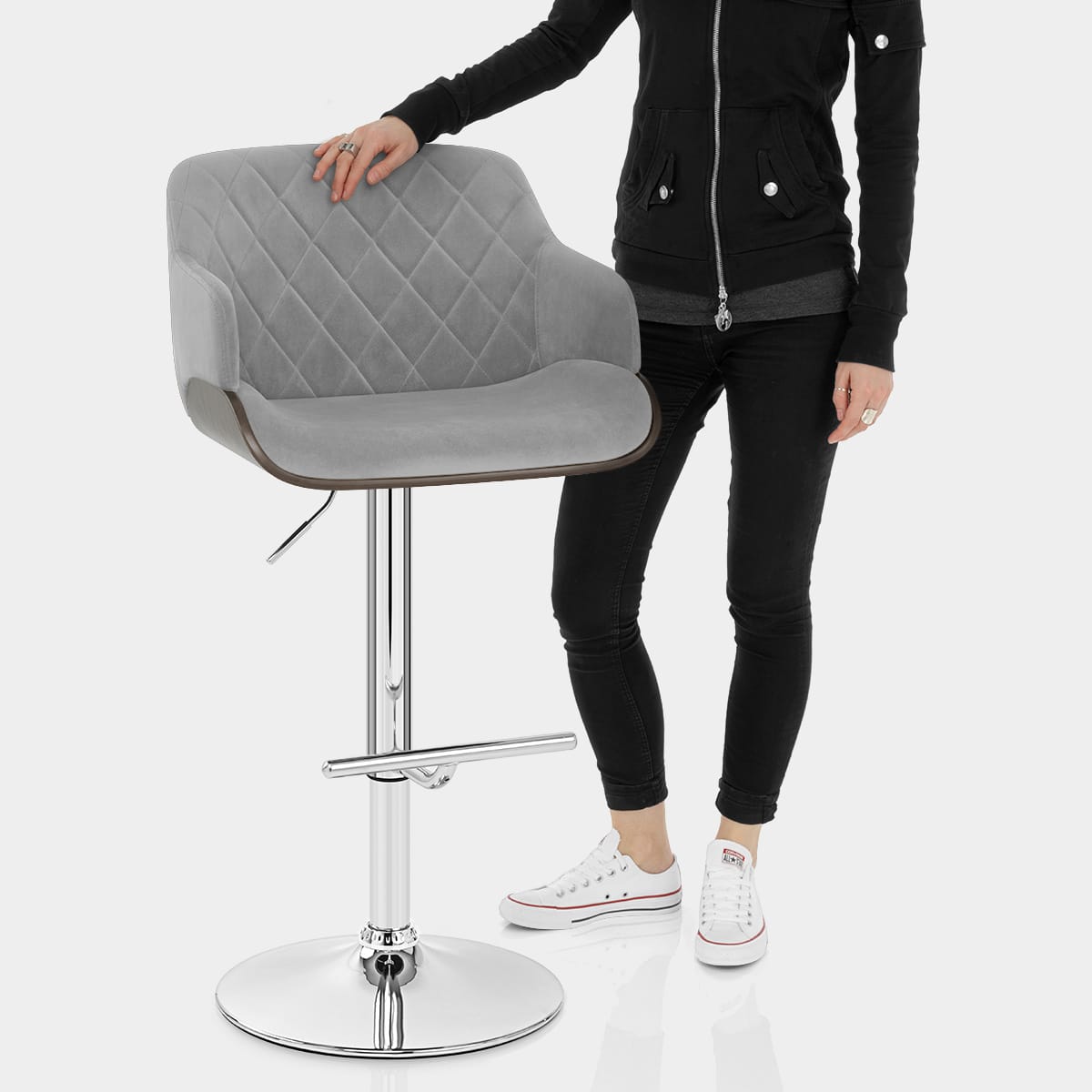 Dakota Bar Stool Grey Velvet Features Image