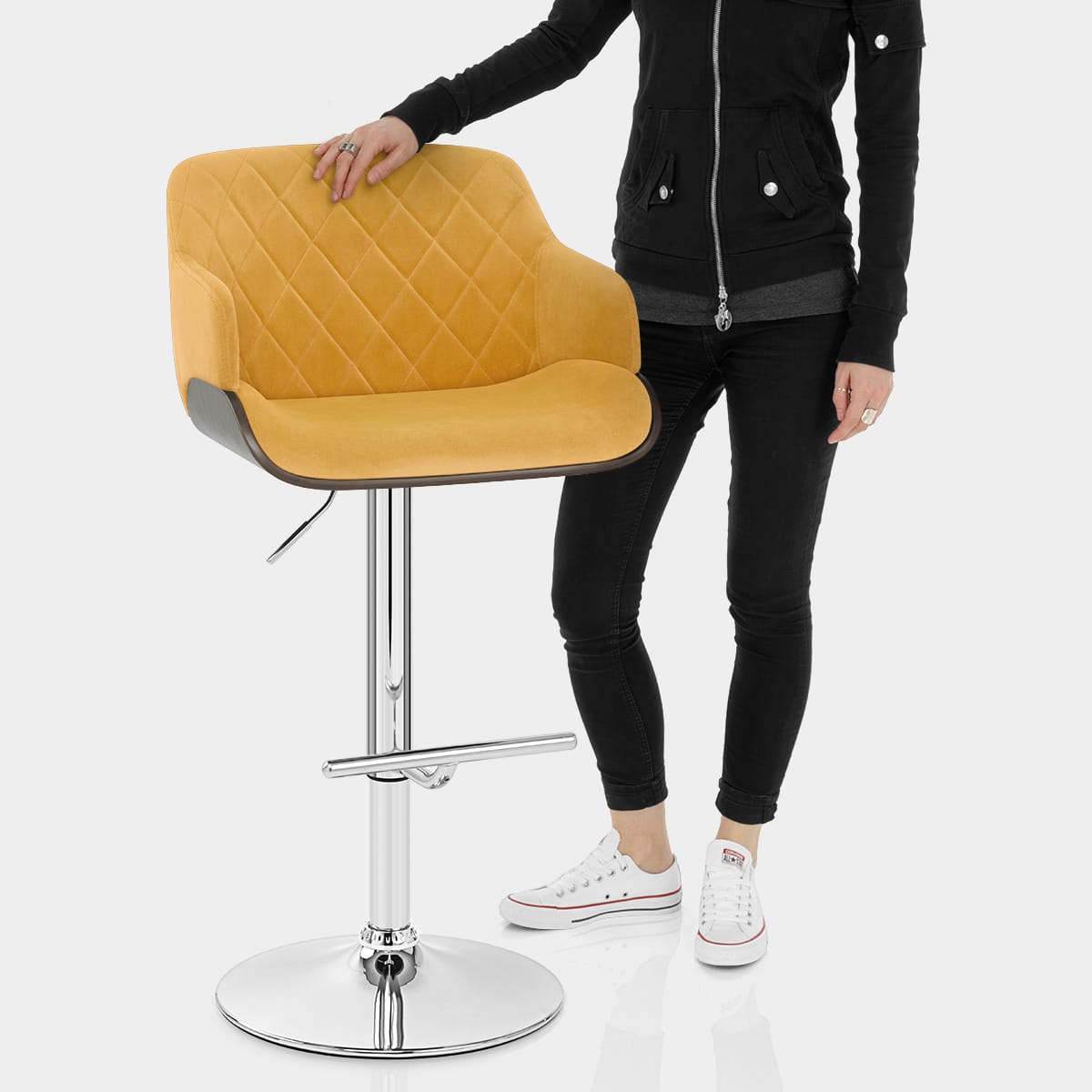 Dakota Bar Stool Mustard Velvet Features Image