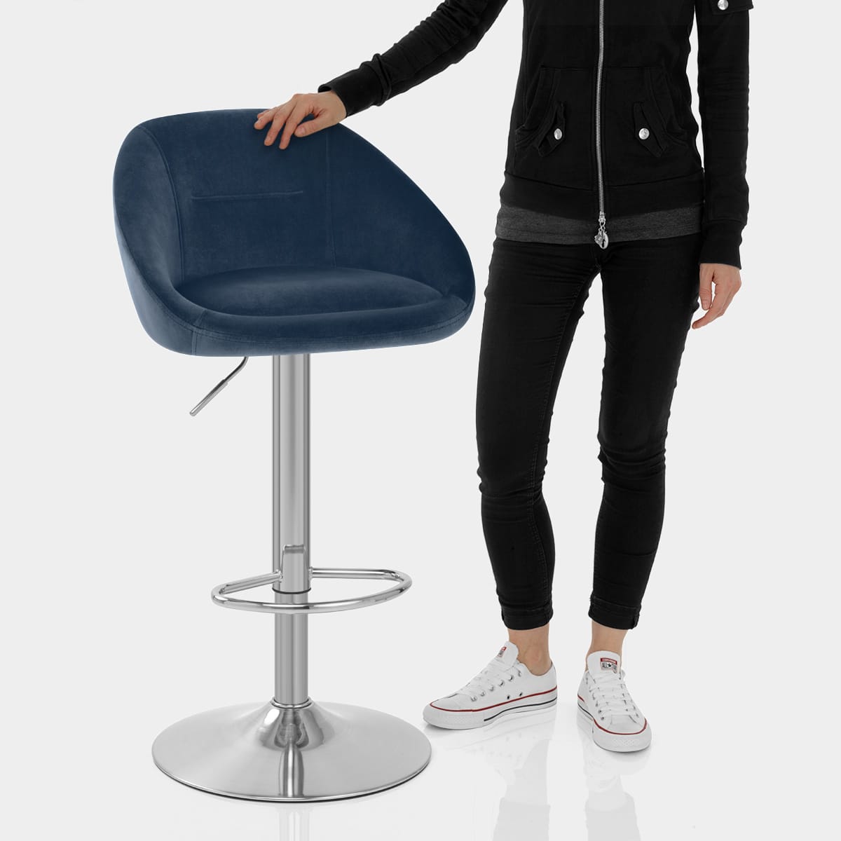 Decco Brushed Stool Blue Velvet Features Image