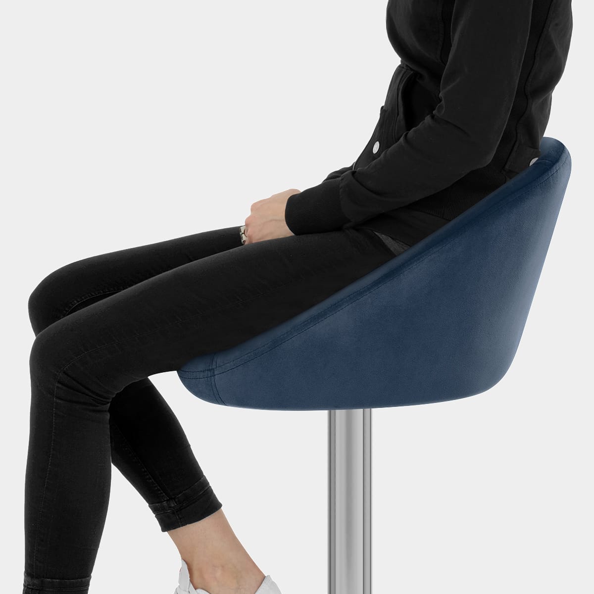 Decco Brushed Stool Blue Velvet Seat Image