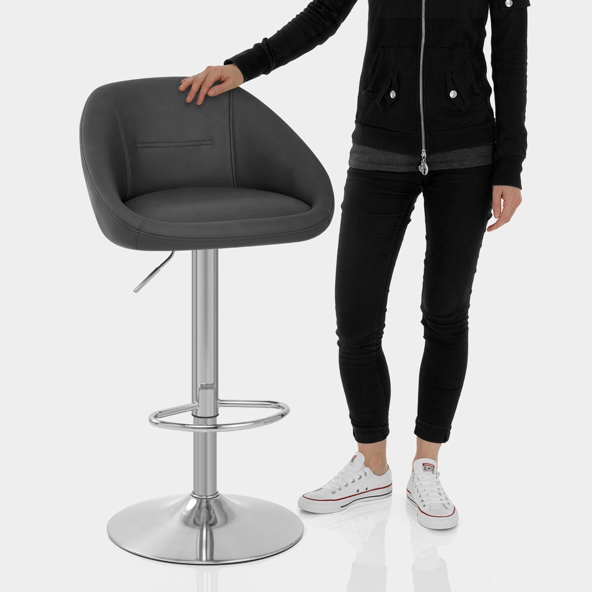 Decco Brushed Bar Stool Charcoal Features Image