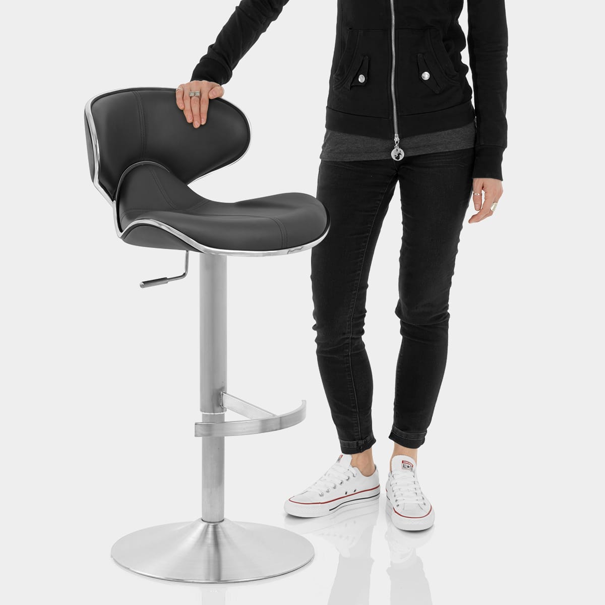 Deluxe Duo Leather Brushed Stool Black Features Image