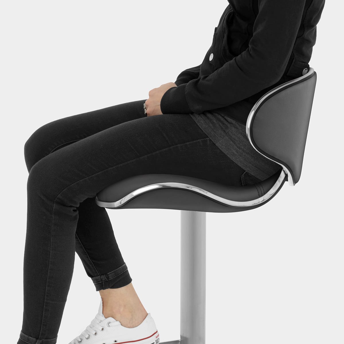 Deluxe Duo Leather Brushed Stool Black Seat Image