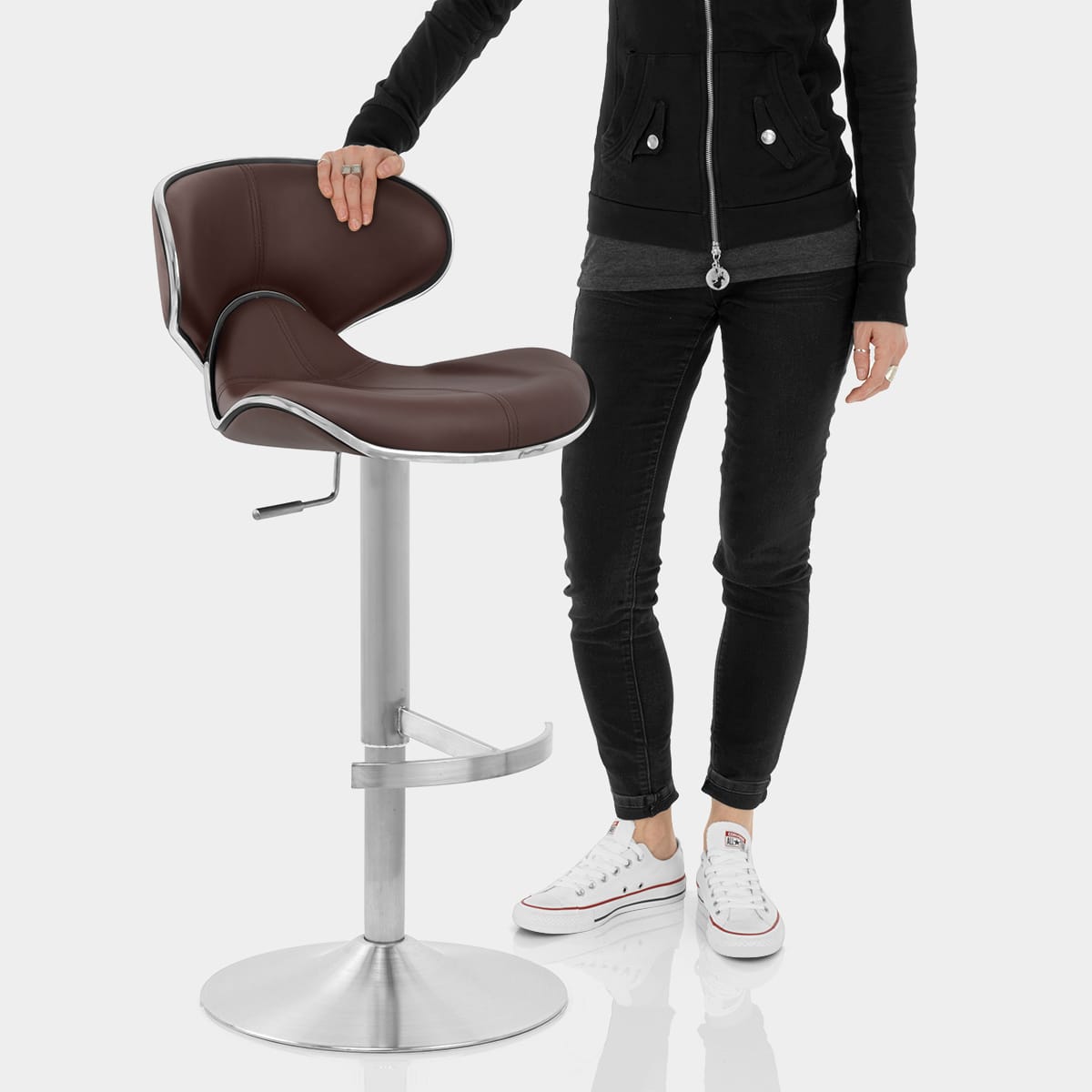 Deluxe Duo Leather Brushed Stool Brown Features Image