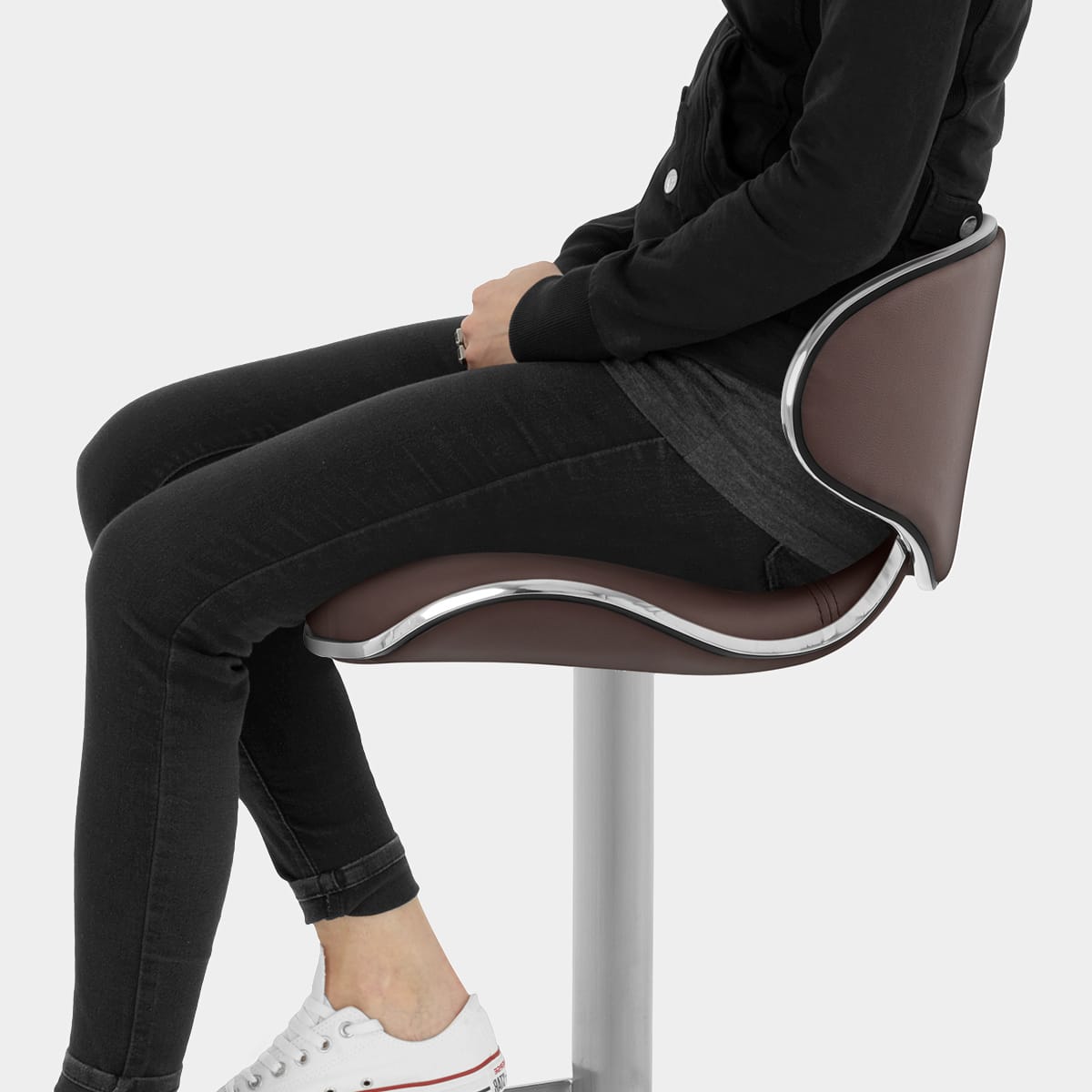 Deluxe Duo Leather Brushed Stool Brown Seat Image