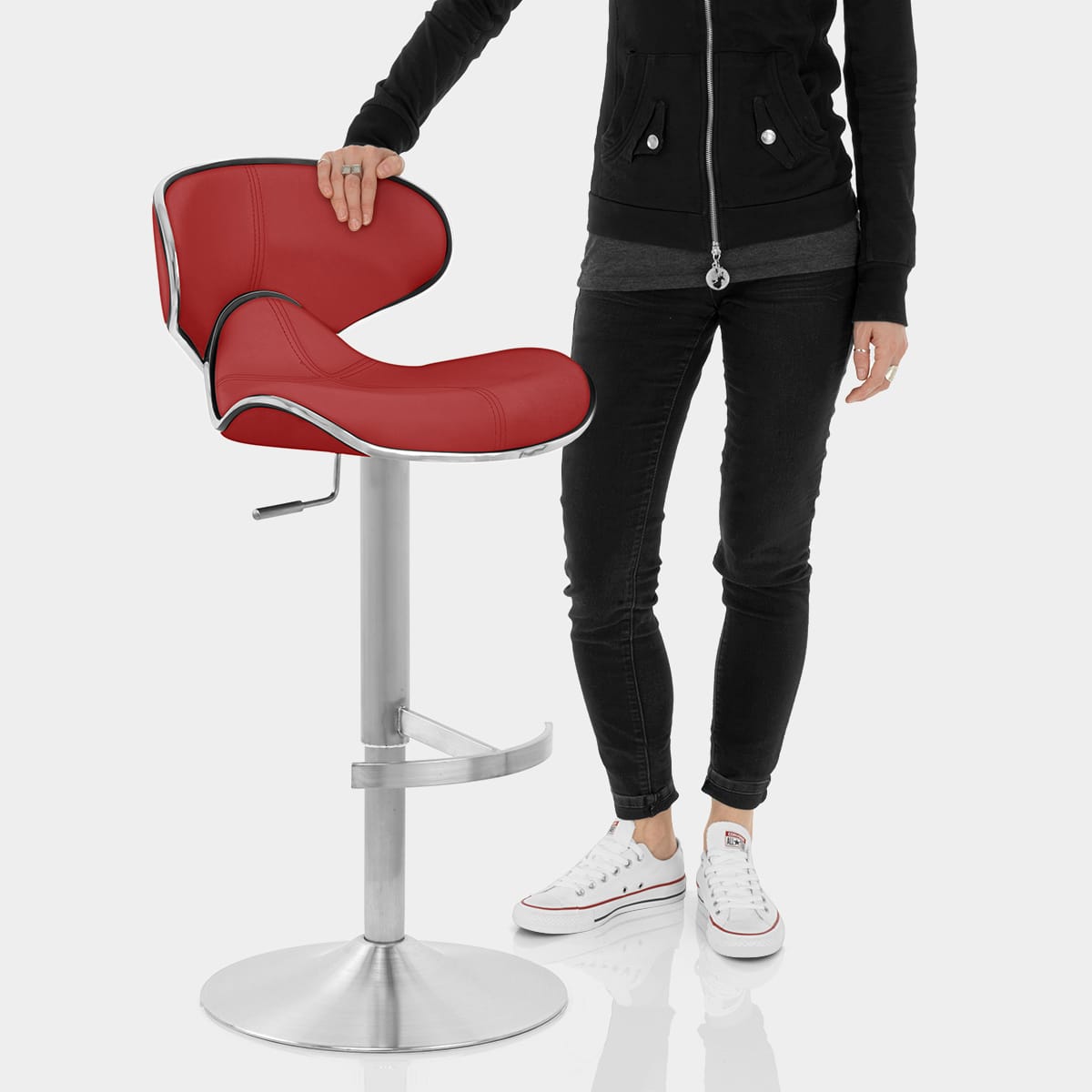 Deluxe Duo Leather Brushed Stool Red Features Image