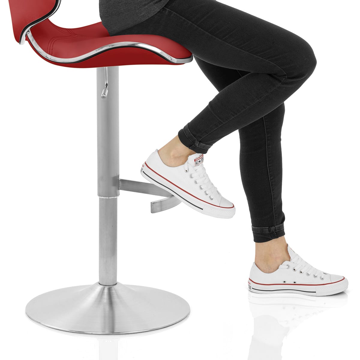 Deluxe Duo Leather Brushed Stool Red Frame Image