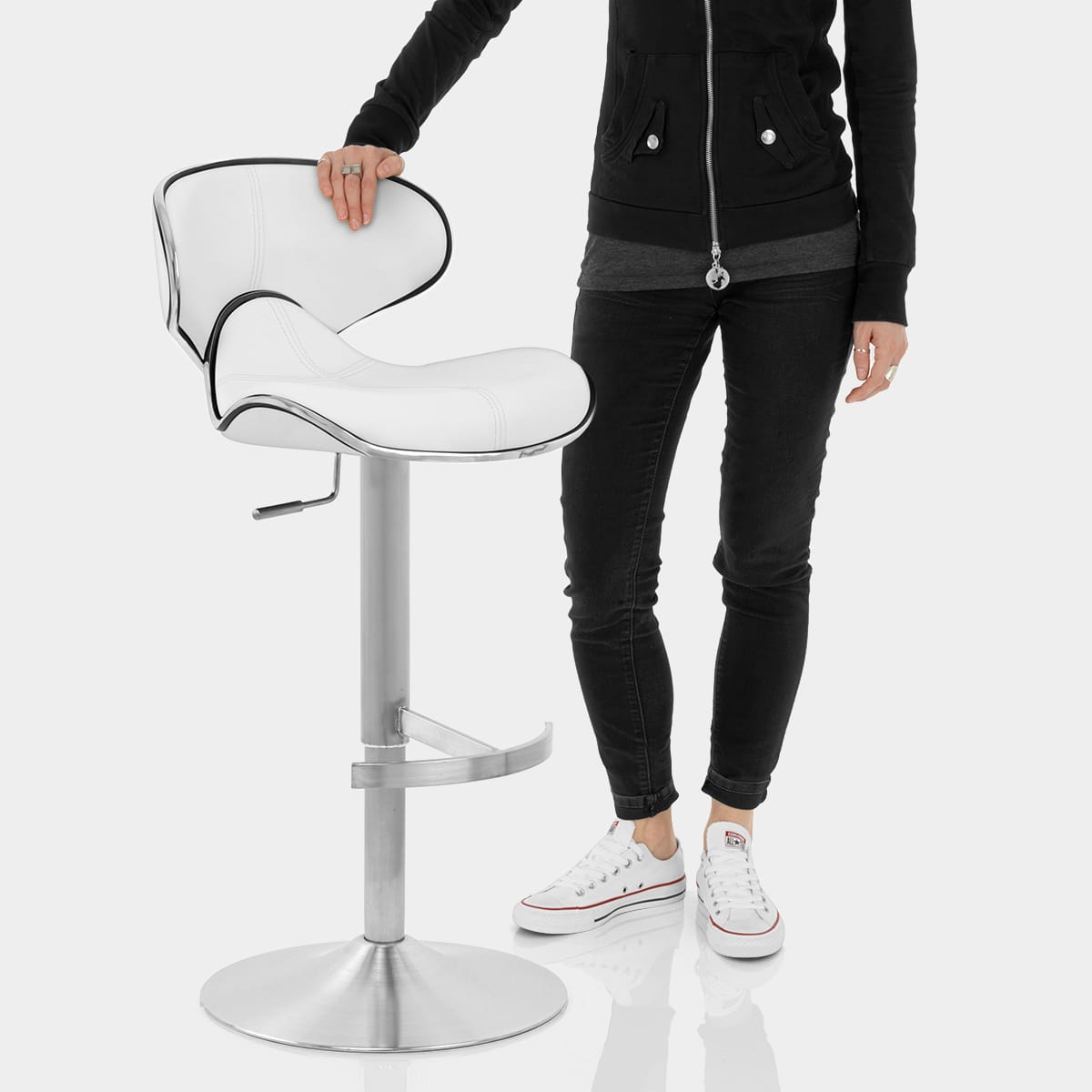 Deluxe Duo Leather Brushed Stool White Features Image