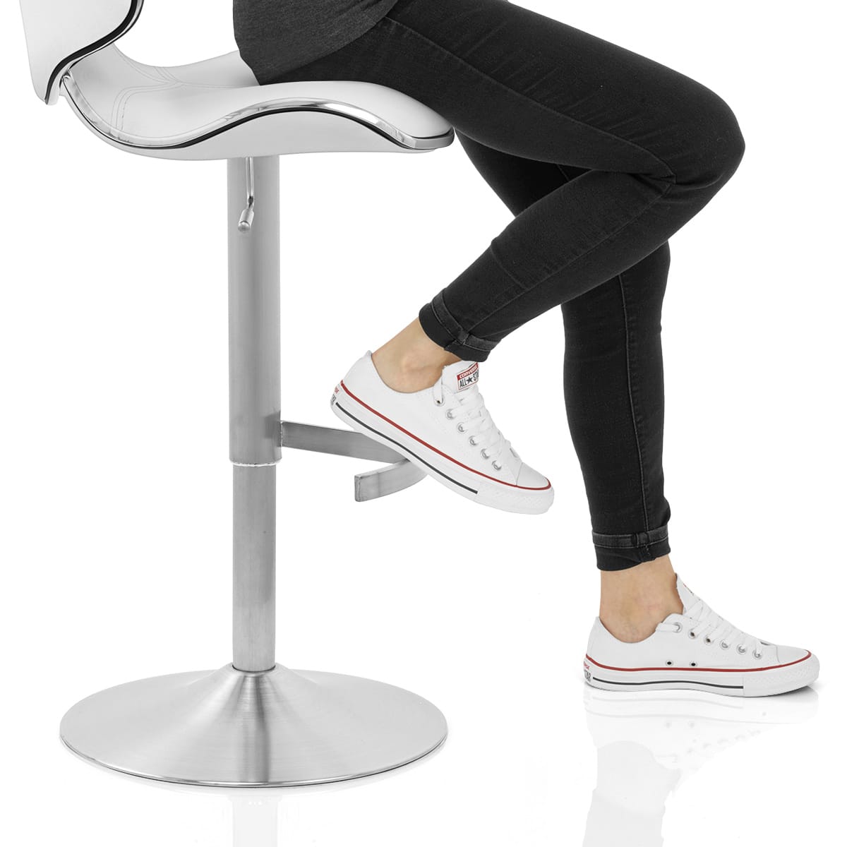 Deluxe Duo Leather Brushed Stool White Frame Image