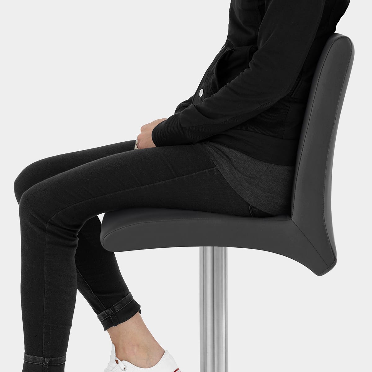 Deluxe Brushed High Back Stool Black Seat Image