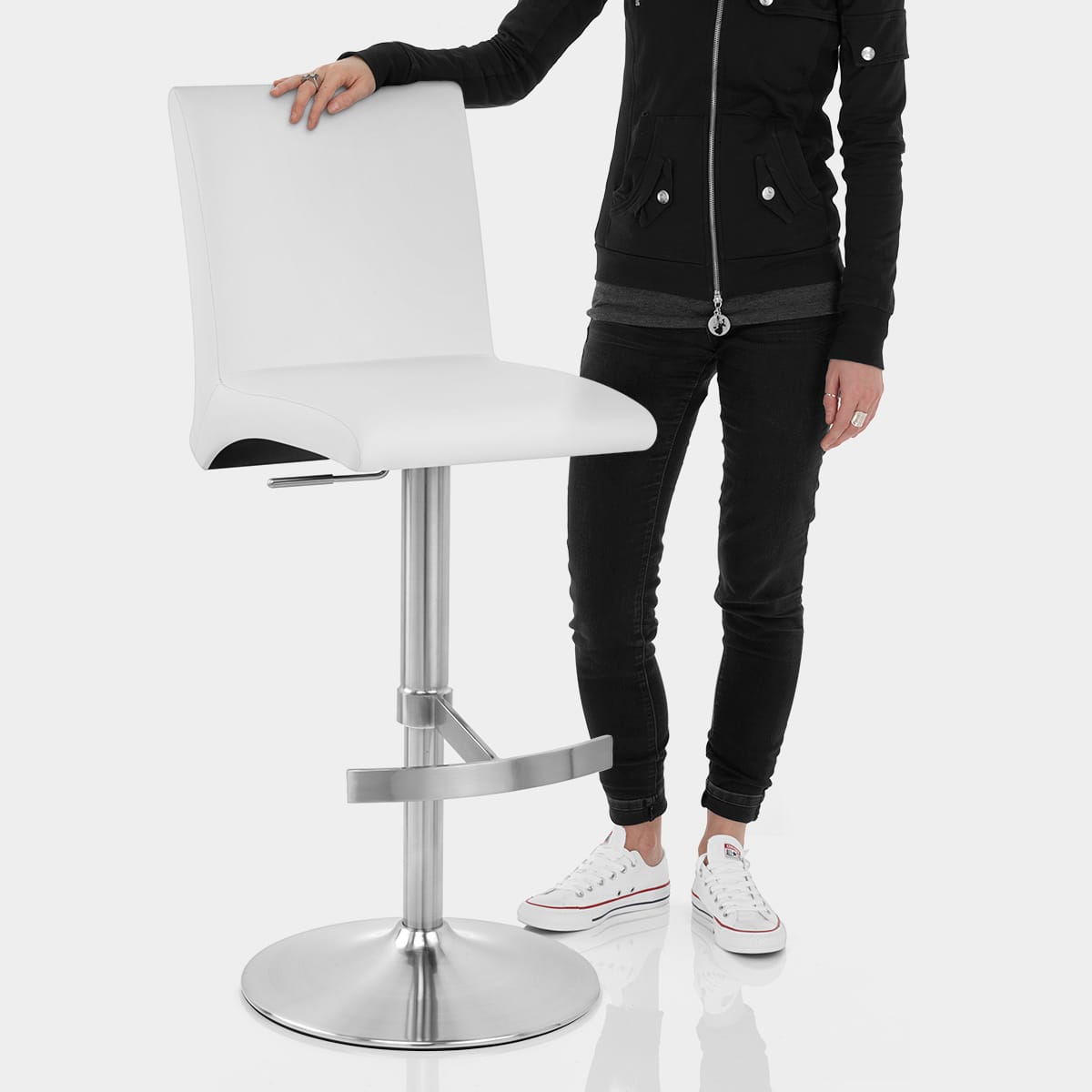 Deluxe Brushed High Back Stool White Features Image