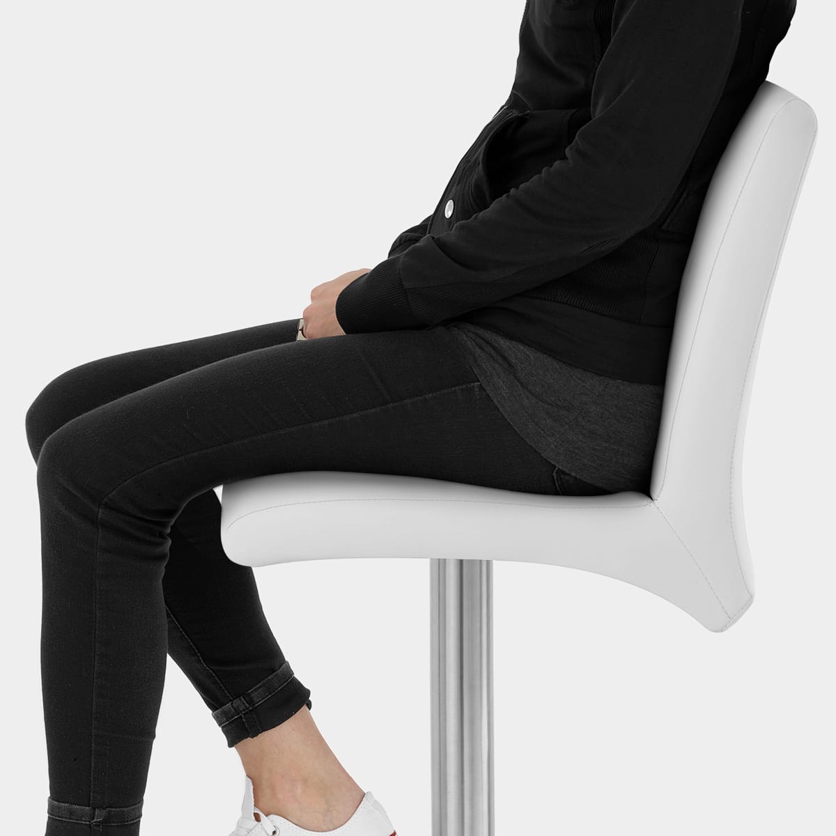 Deluxe Brushed High Back Stool White Seat Image