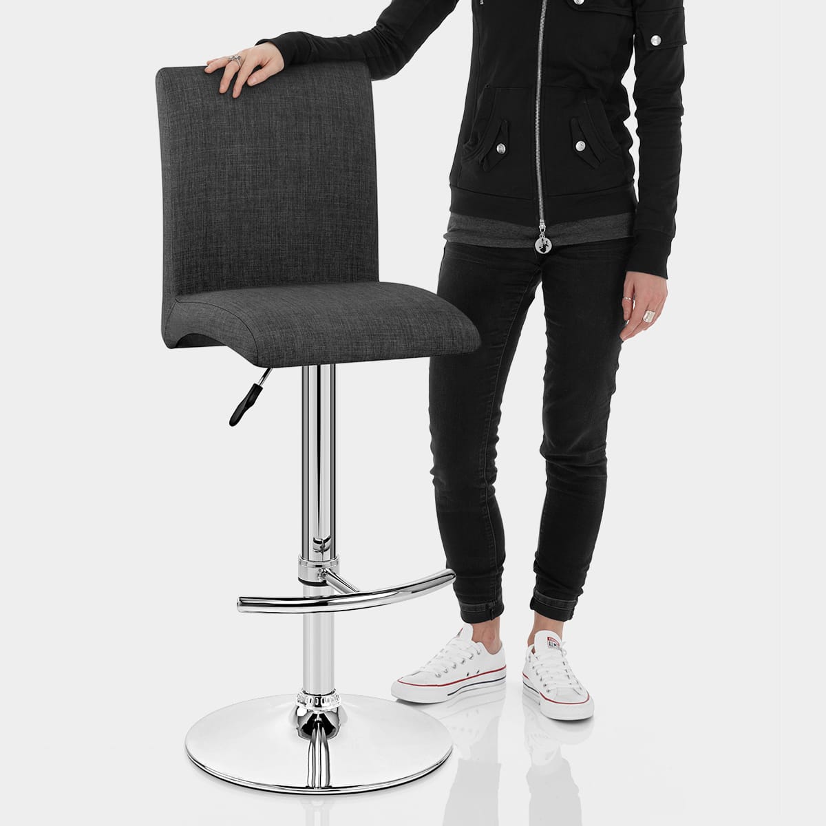 Deluxe High Back Stool Grey Fabric Features Image