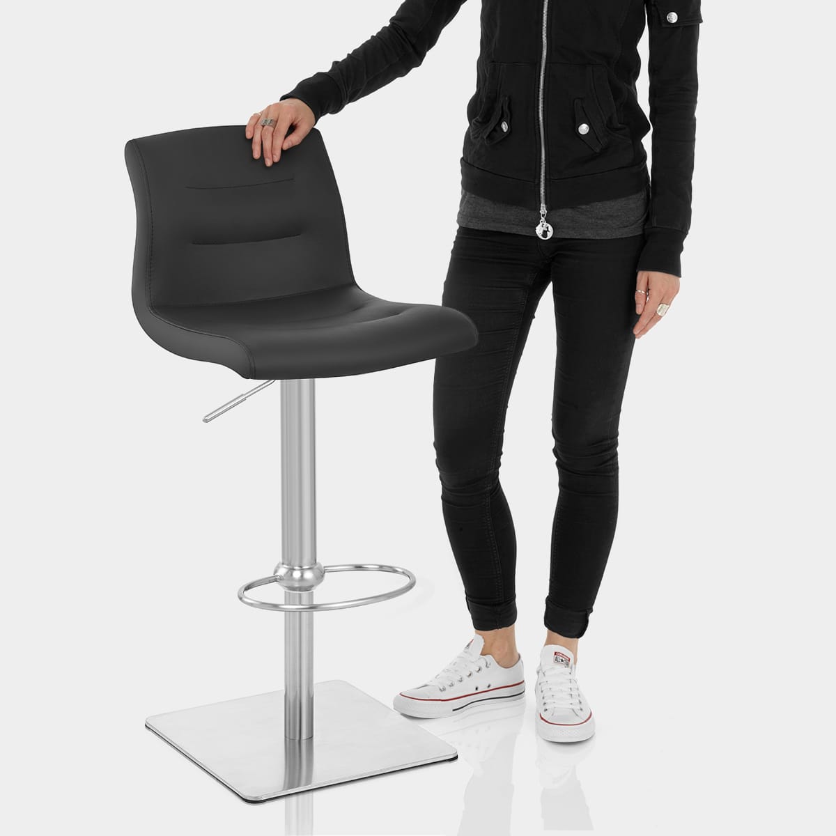 Deluxe Paradis Leather Brushed Stool Black Features Image