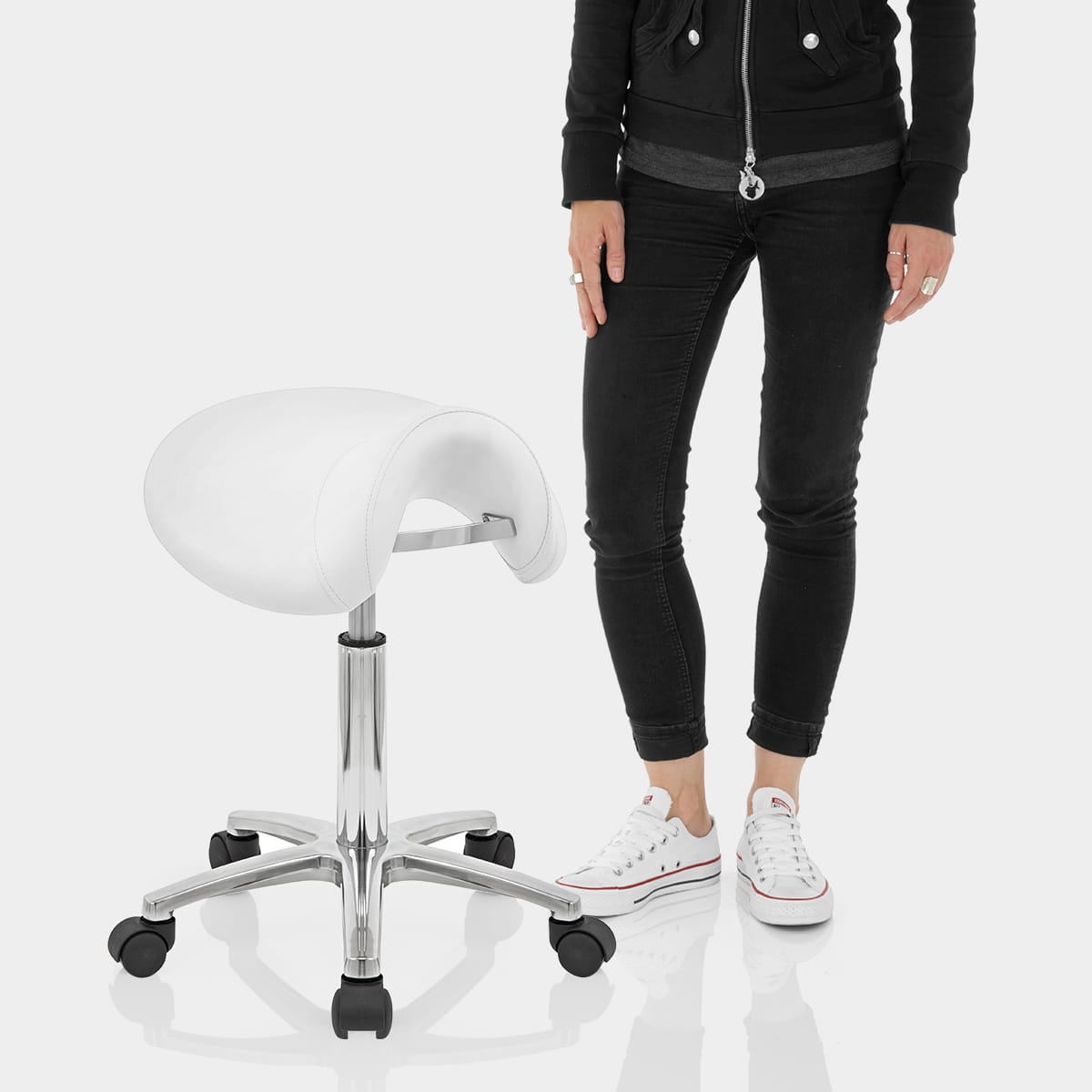 Deluxe Saddle Stool White Features Image