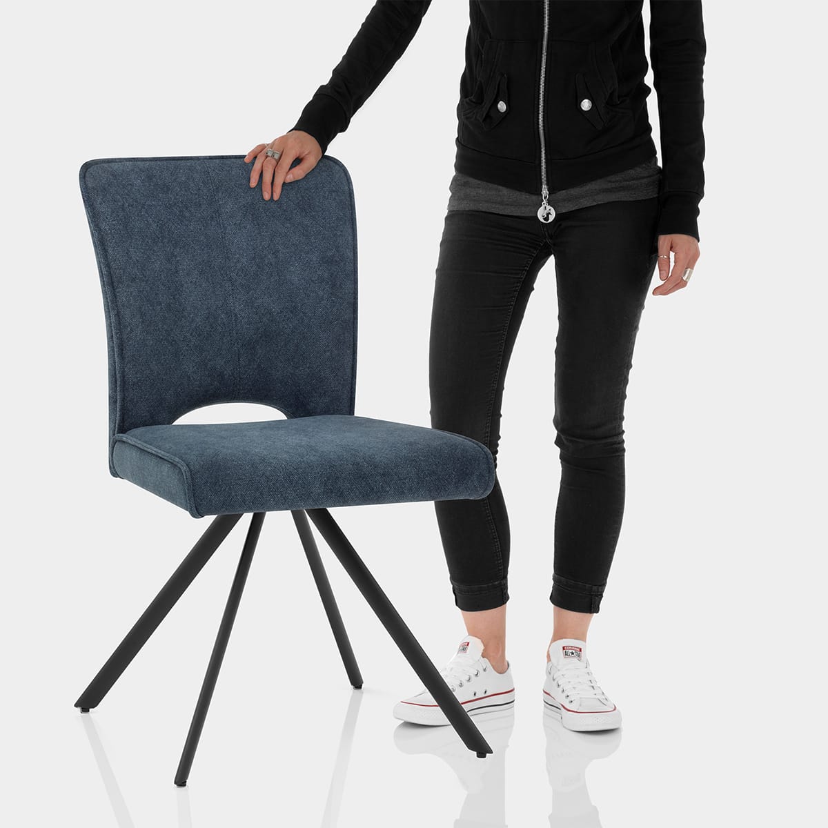 Dexter Dining Chair Blue Fabric Features Image