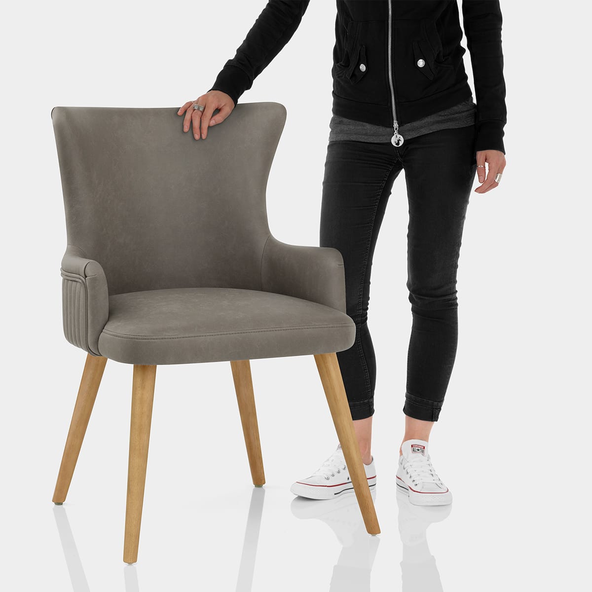 Diablo Oak Dining Chair Grey Features Image