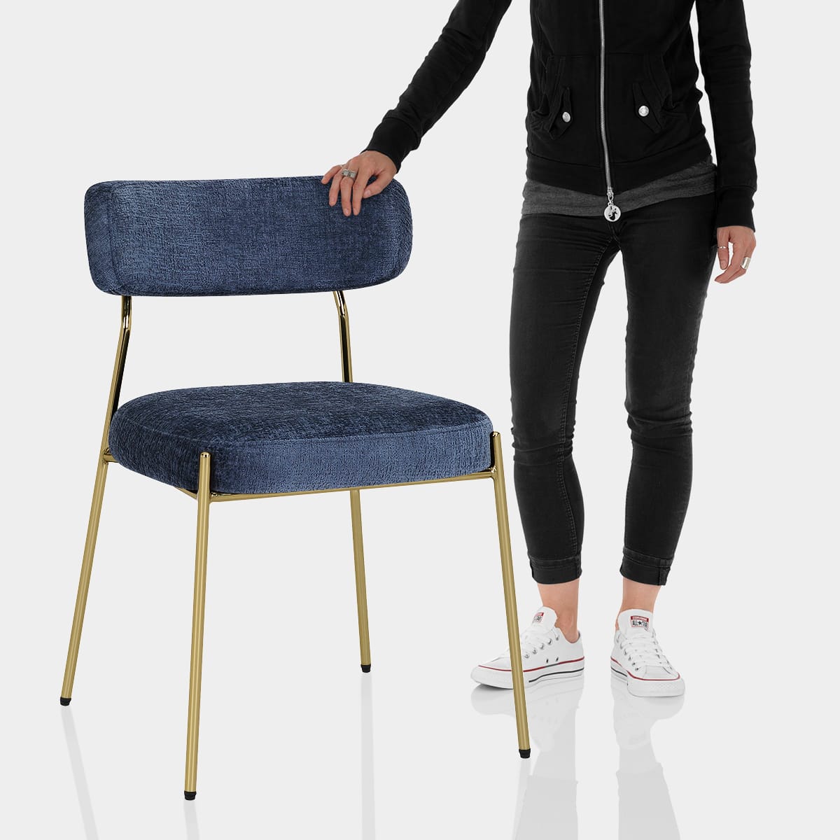 Diana Gold Chair Blue Fabric Features Image