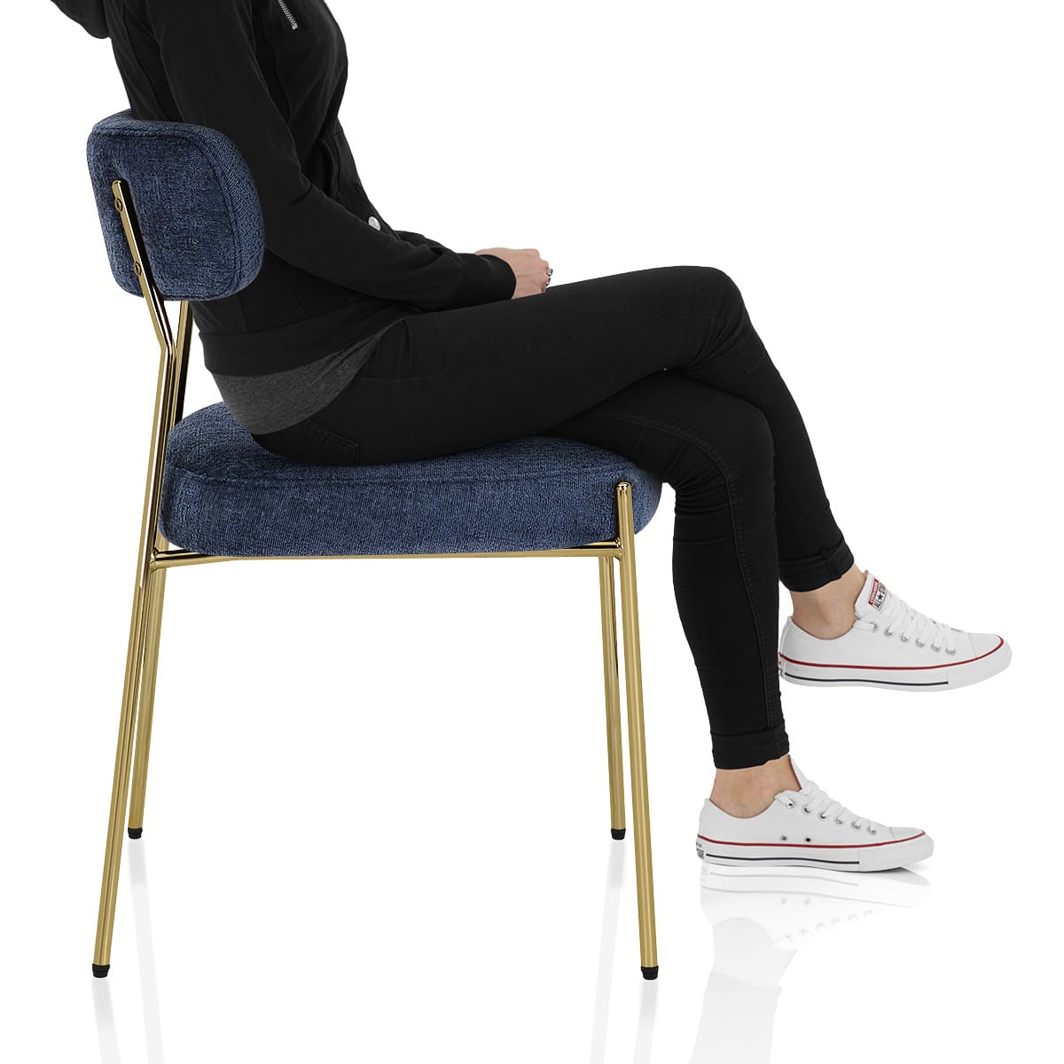 Diana Gold Chair Blue Fabric Frame Image