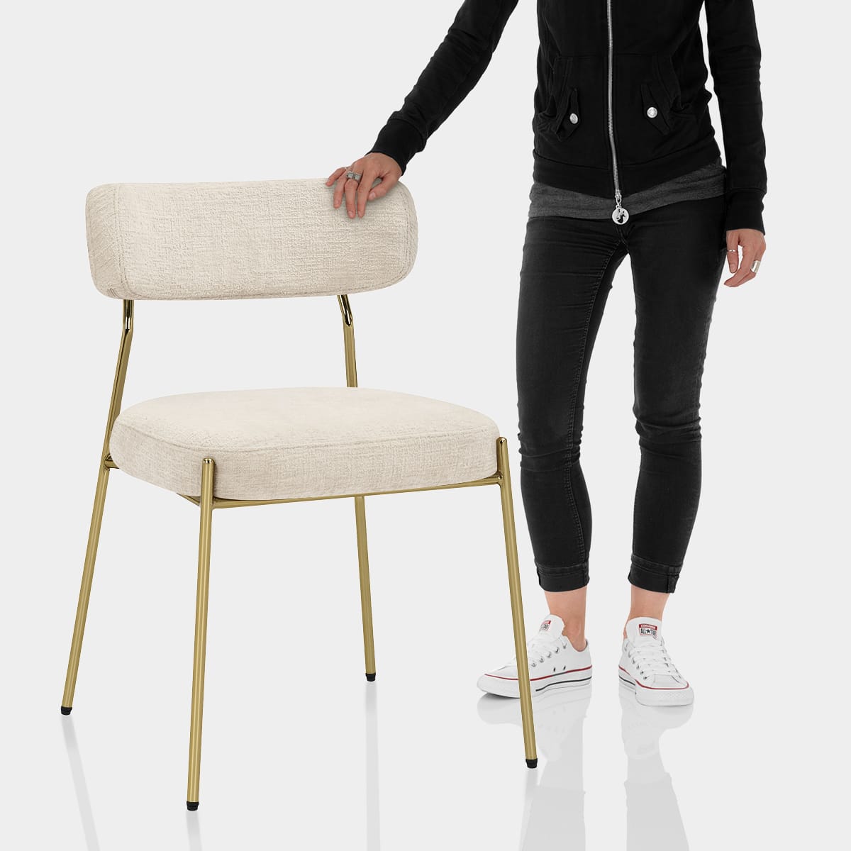 Diana Gold Chair Cream Fabric Features Image