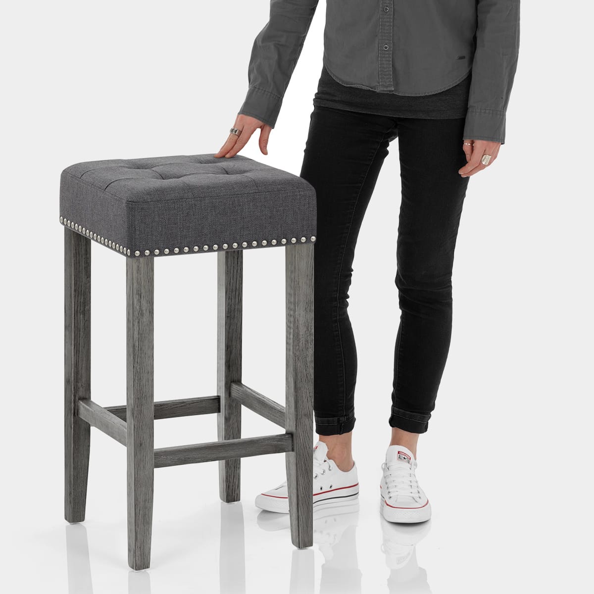 Dove Bar Stool Charcoal Fabric Features Image
