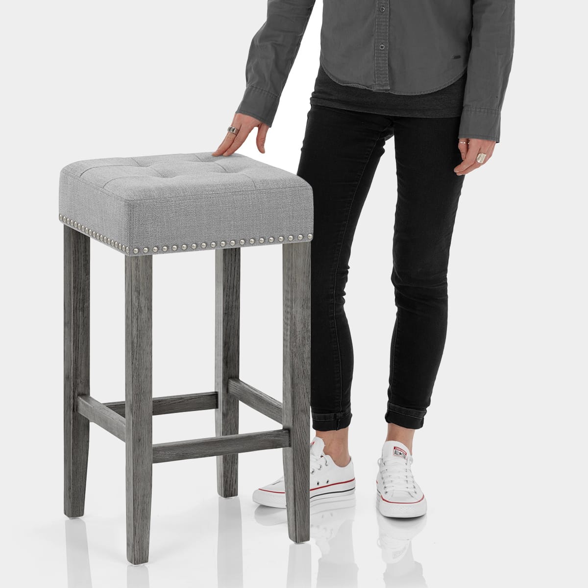 Dove Bar Stool Light Grey Fabric Features Image