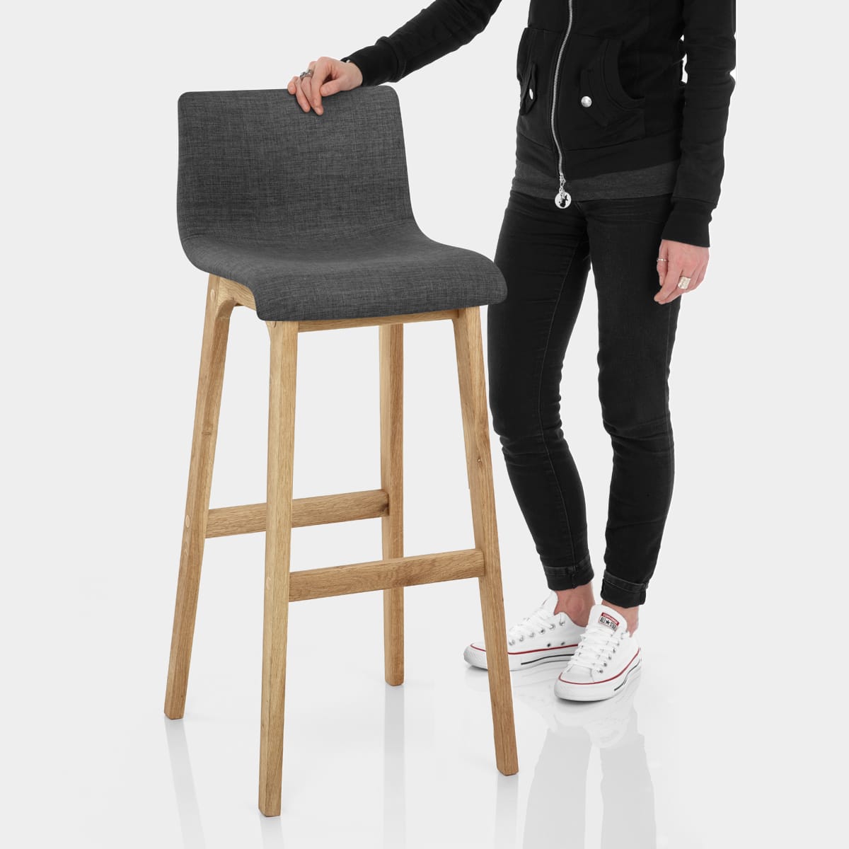 Drift Oak & Charcoal Fabric Stool Features Image