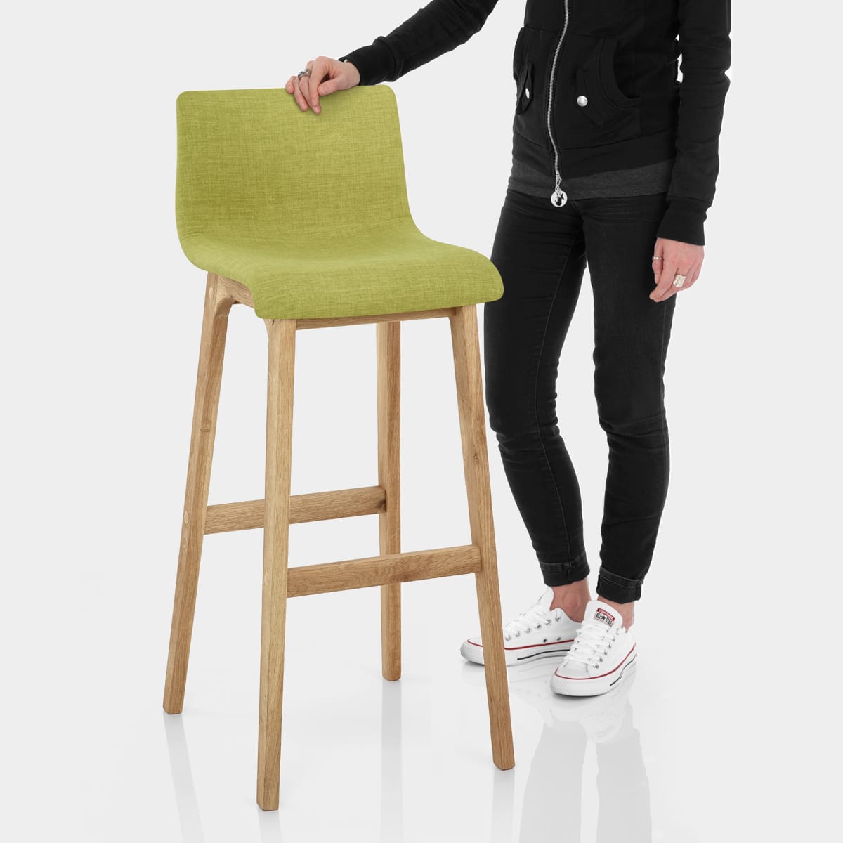 Drift Oak & Green Fabric Stool Features Image