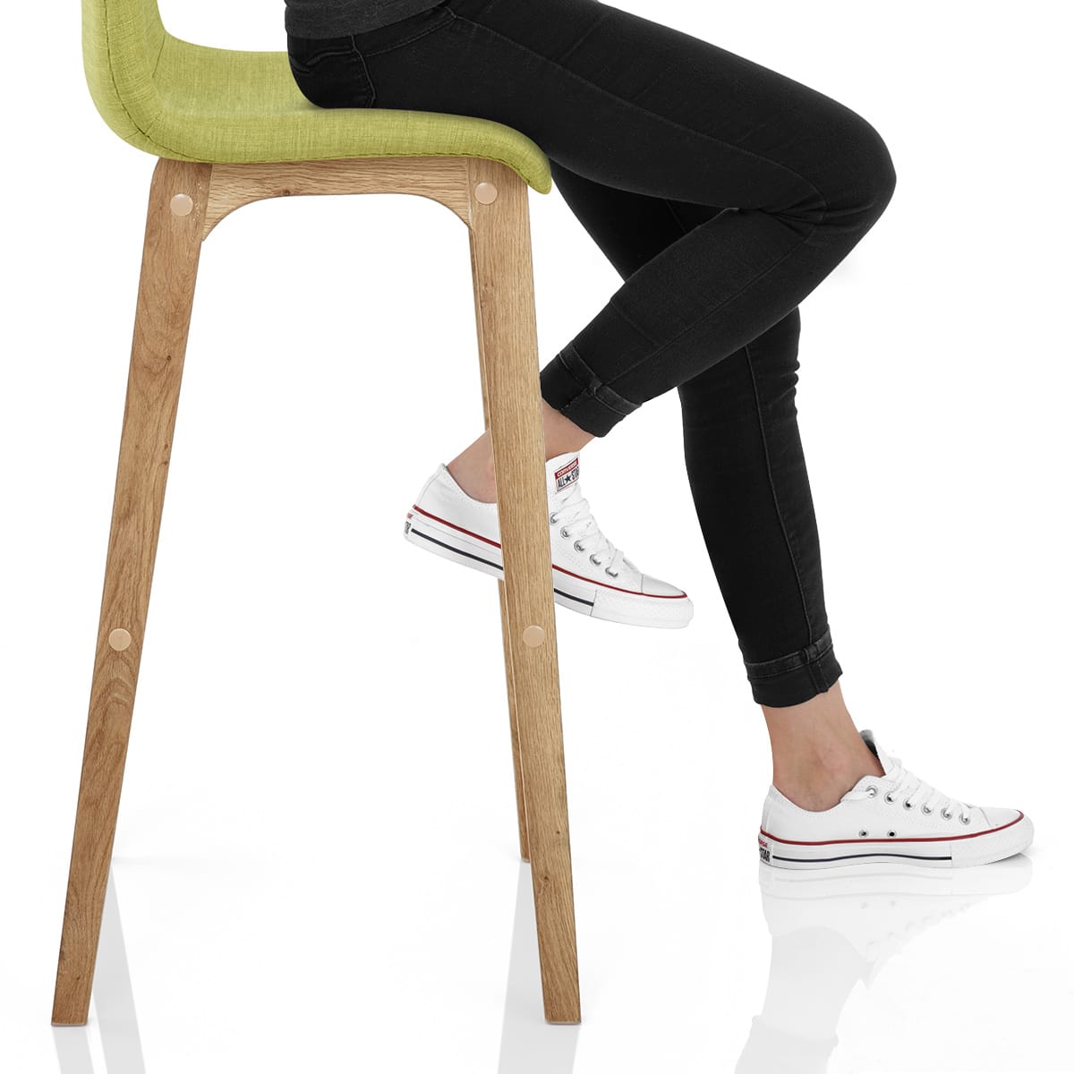 Drift Oak & Green Fabric Stool Frame Image