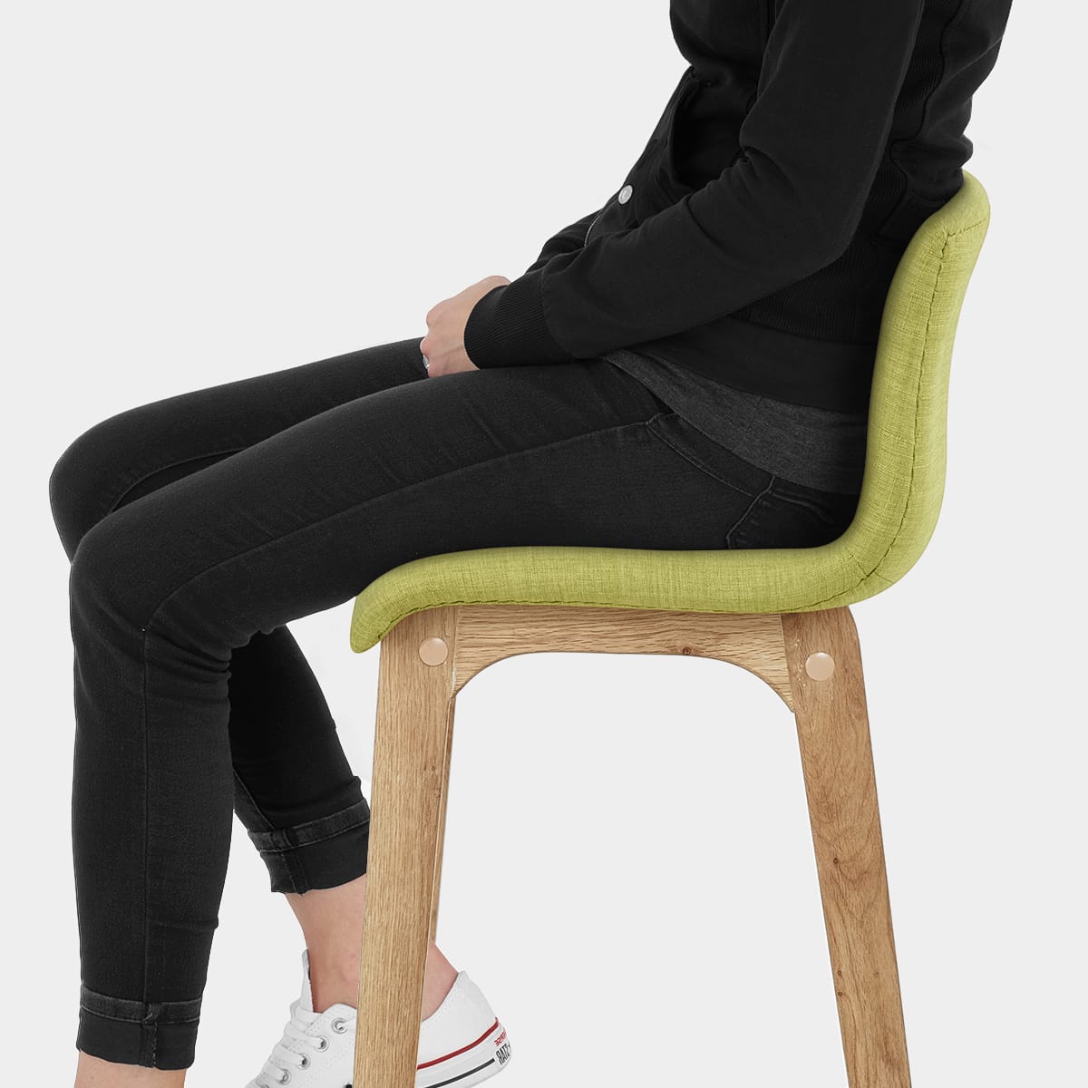 Drift Oak & Green Fabric Stool Seat Image