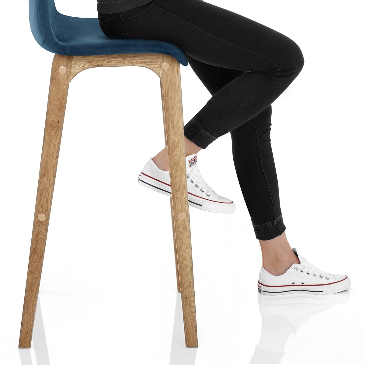 Drift Oak & Blue Velvet Stool Frame Image