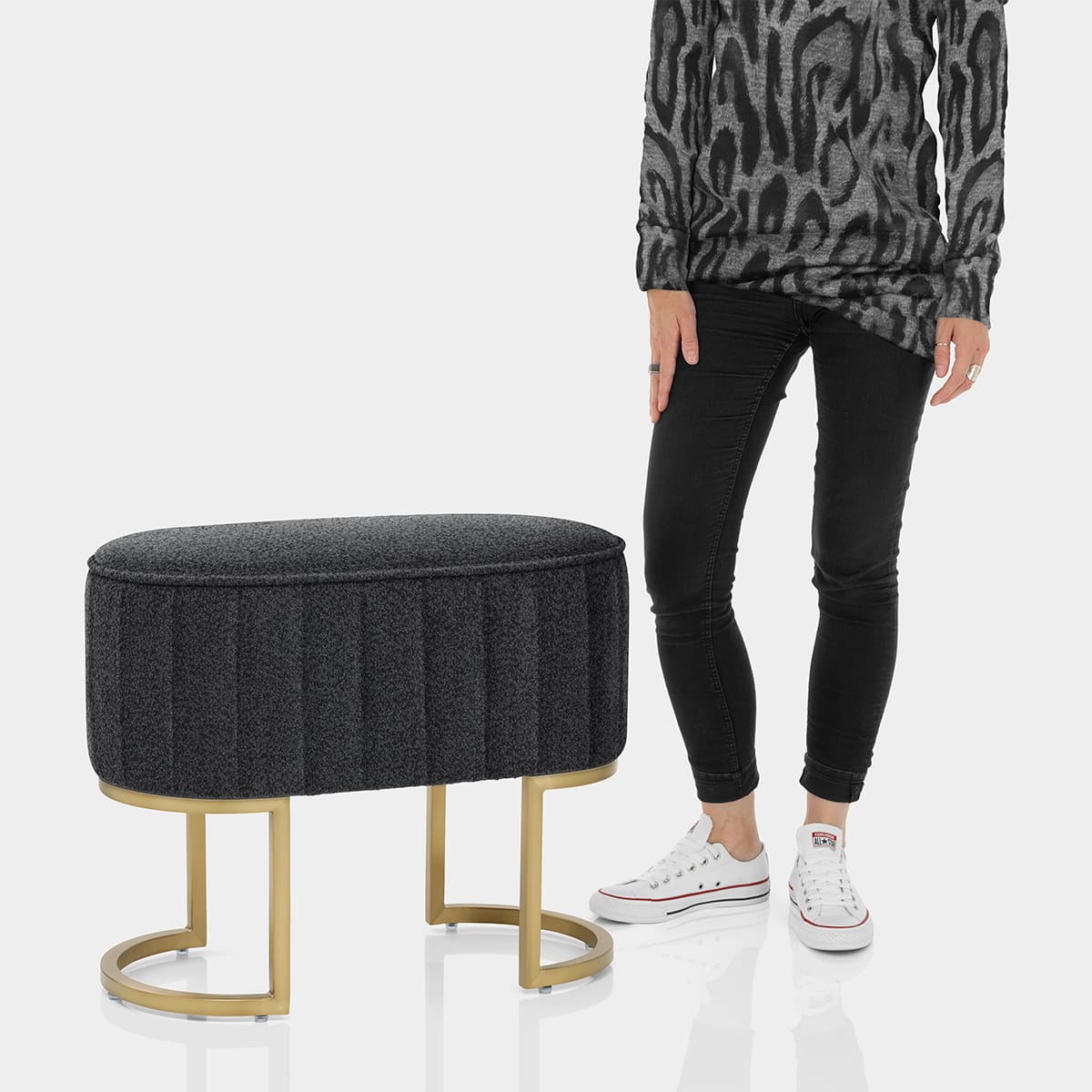 Duet Brushed Gold Stool Charcoal Fabric Features Image