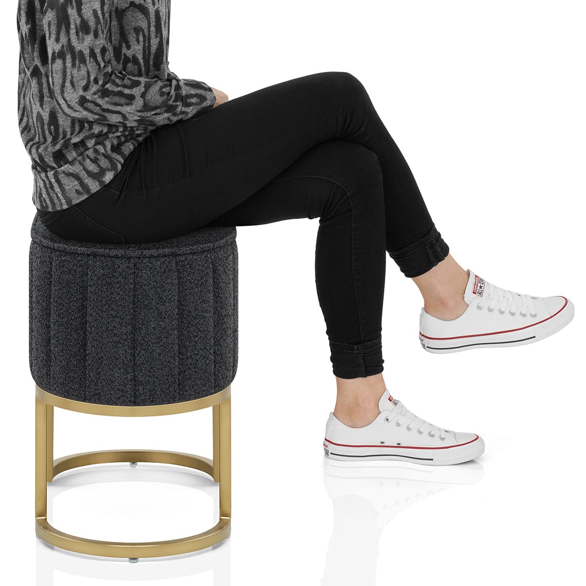 Duet Brushed Gold Stool Charcoal Fabric Frame Image