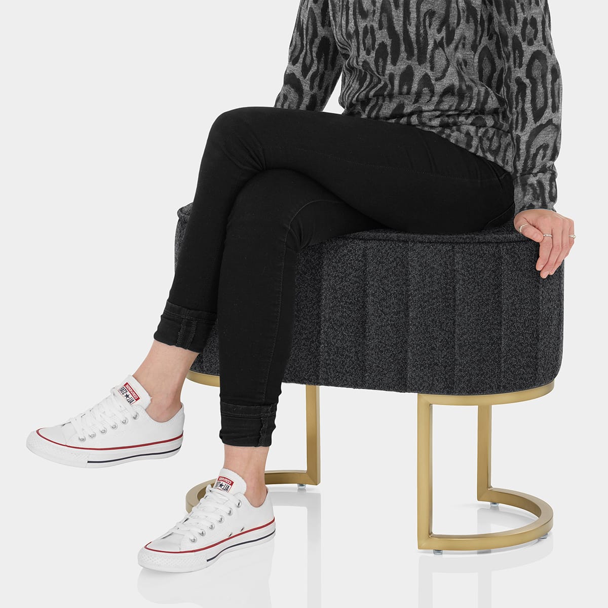 Duet Brushed Gold Stool Charcoal Fabric Seat Image