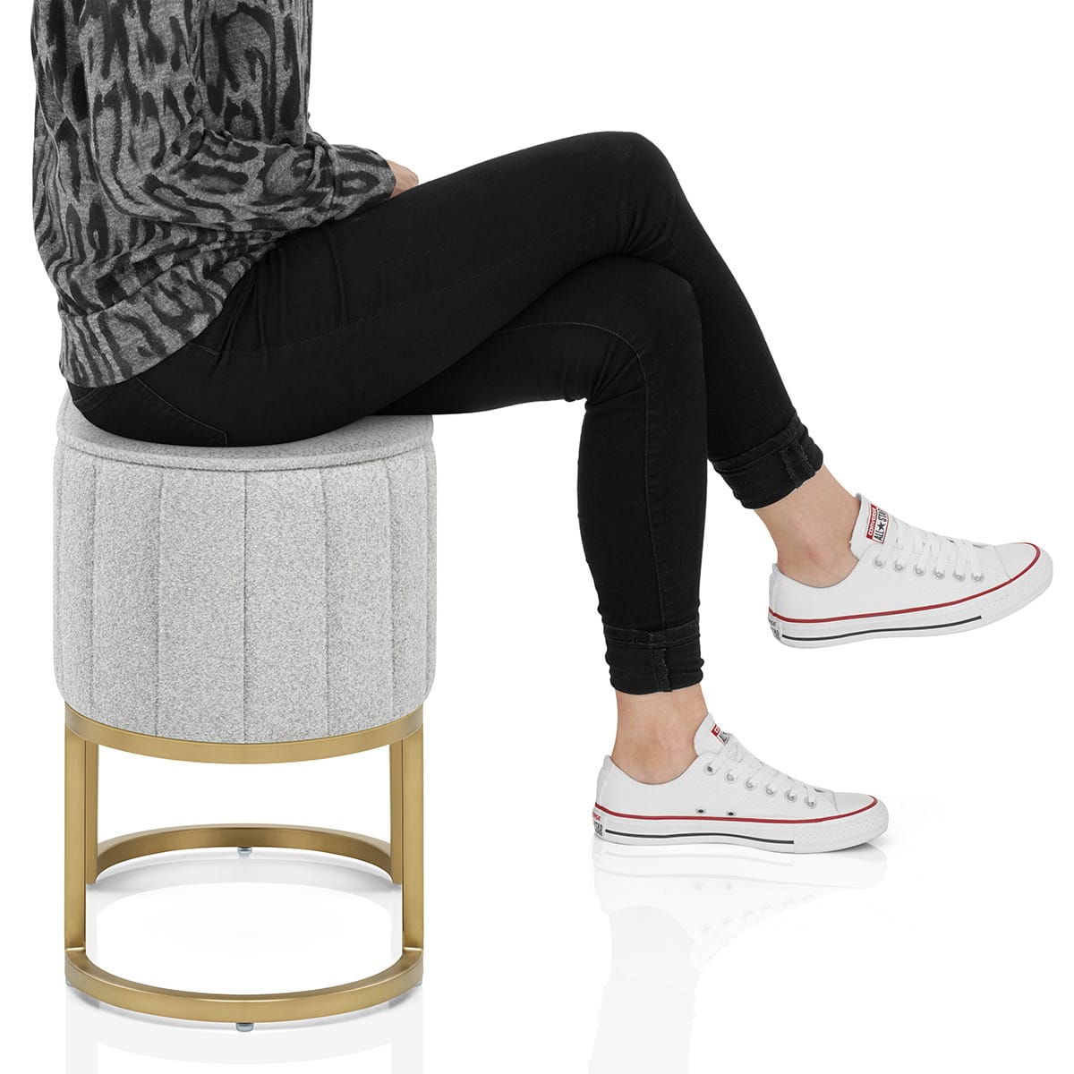 Duet Brushed Gold Stool Light Grey Fabric Frame Image