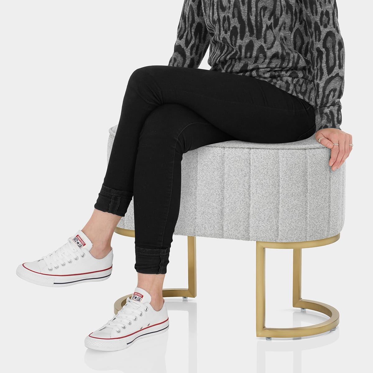 Duet Brushed Gold Stool Light Grey Fabric Seat Image