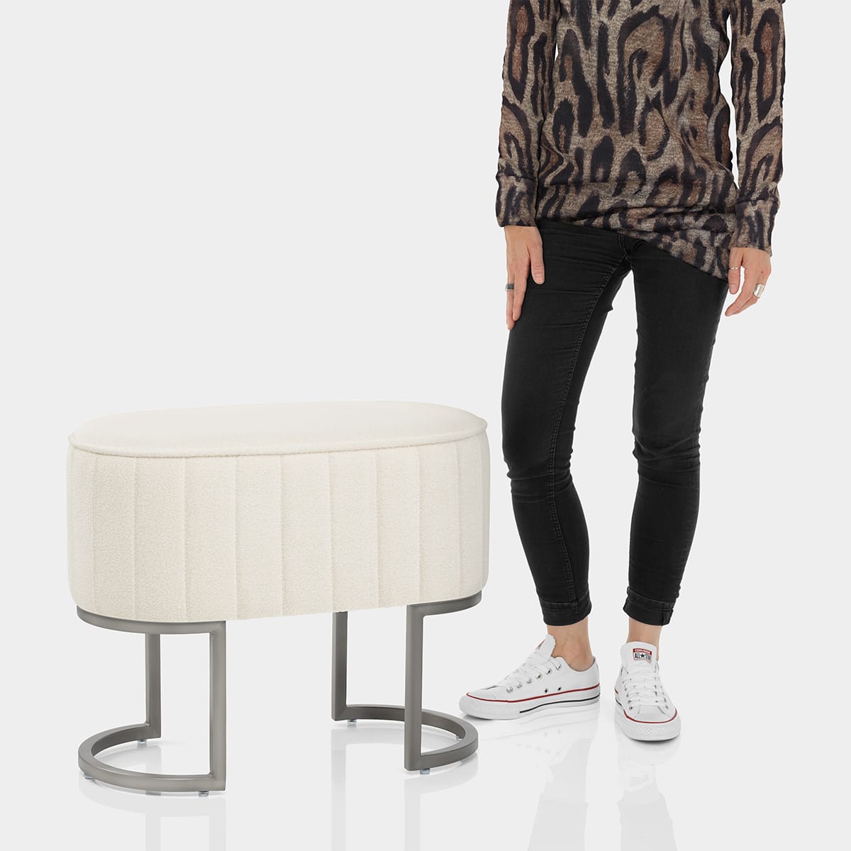 Duet Brushed Graphite Stool Beige Fabric Features Image