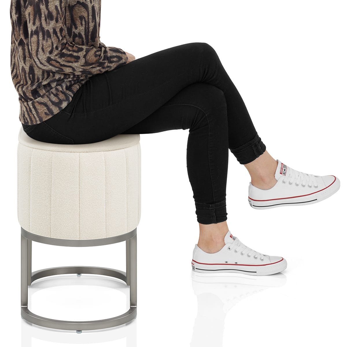 Duet Brushed Graphite Stool Beige Fabric Frame Image