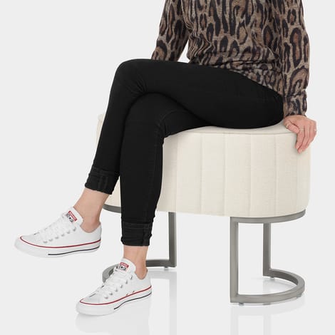 Duet Brushed Graphite Stool Beige Fabric Seat Image
