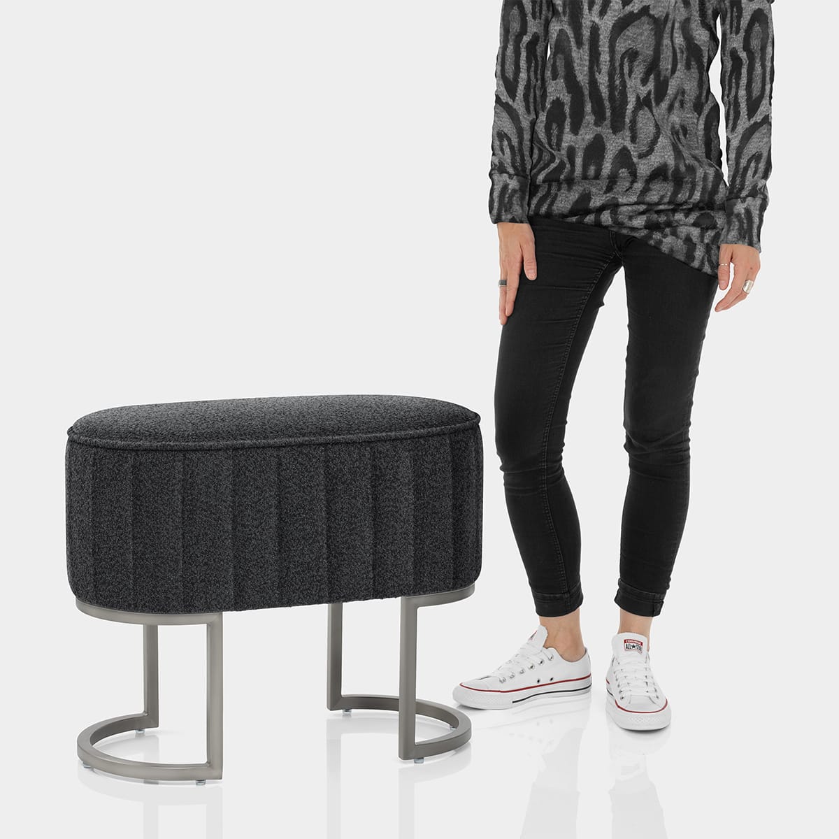 Duet Brushed Graphite Stool Charcoal Fabric Features Image