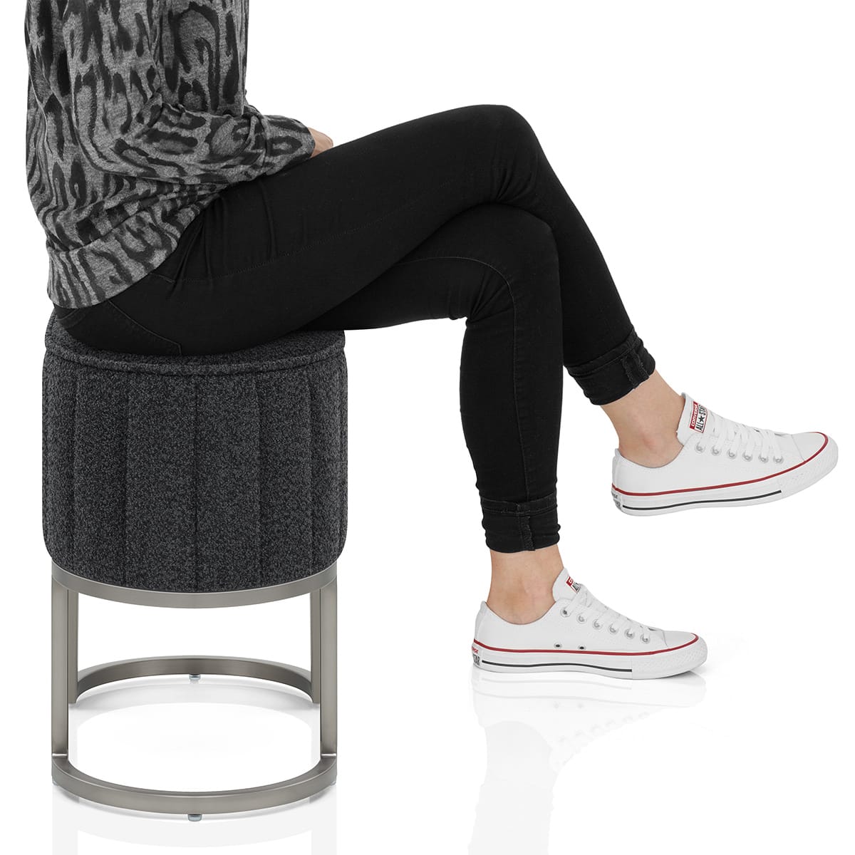 Duet Brushed Graphite Stool Charcoal Fabric Frame Image