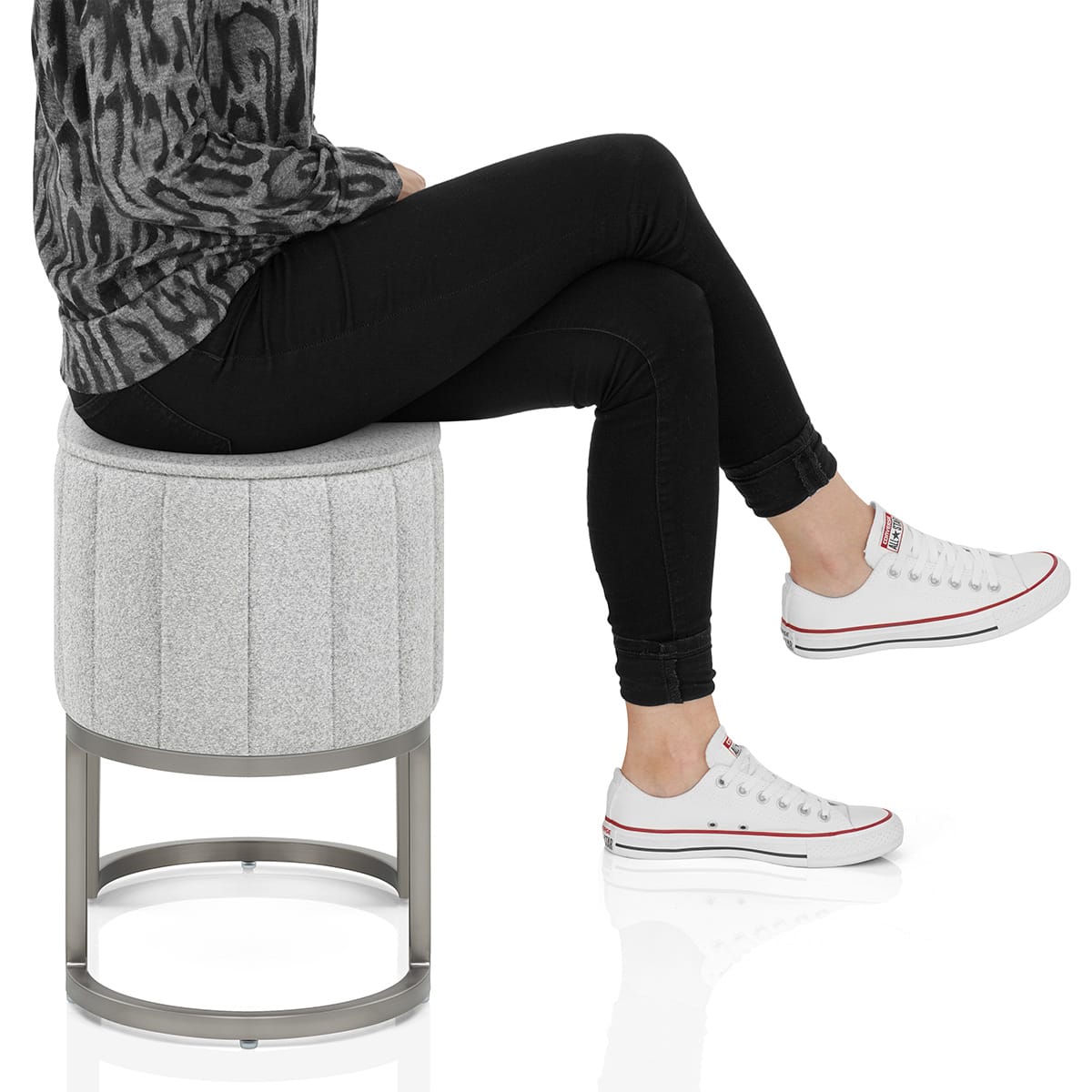 Duet Brushed Graphite Stool Light Grey Fabric Frame Image