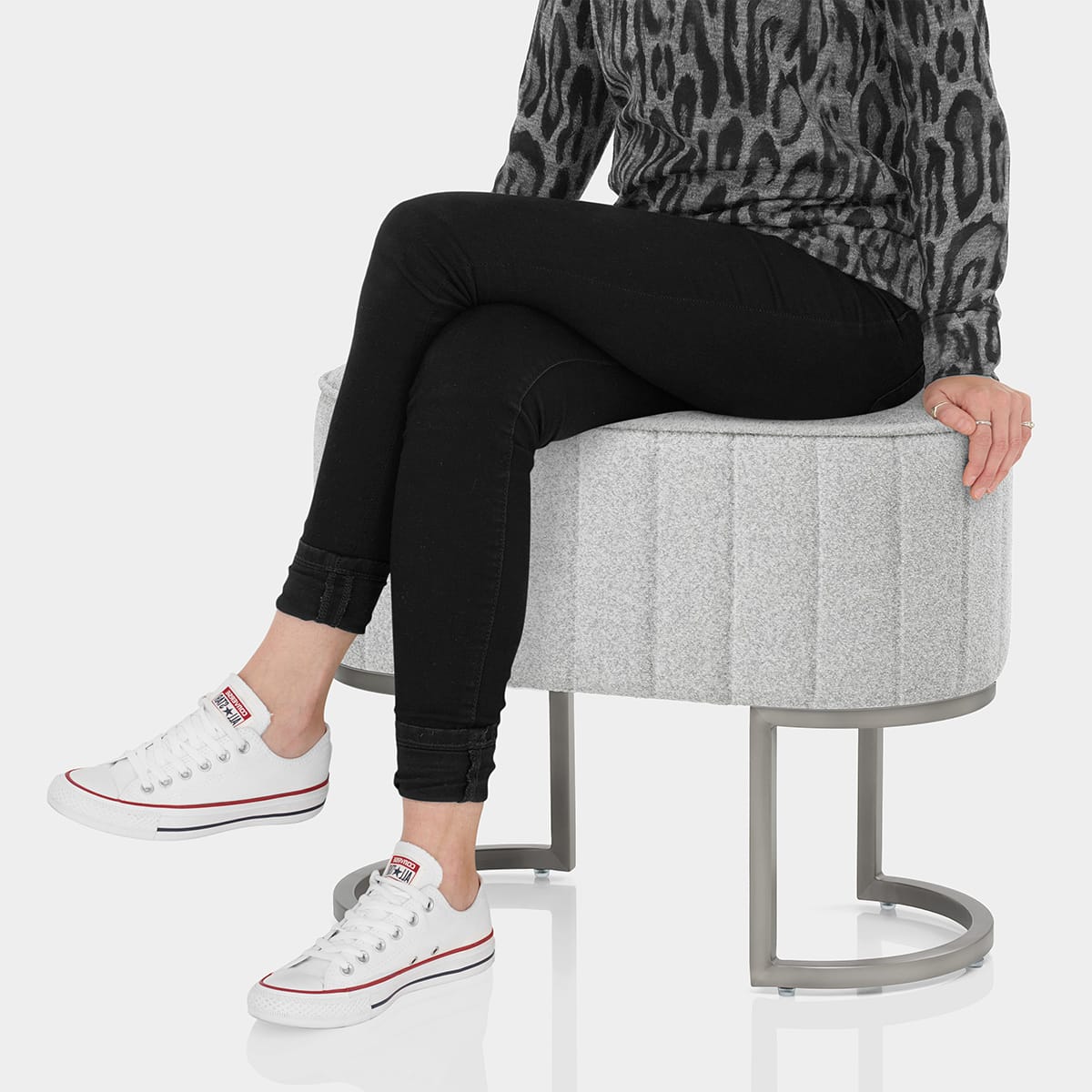 Duet Brushed Graphite Stool Light Grey Fabric Seat Image