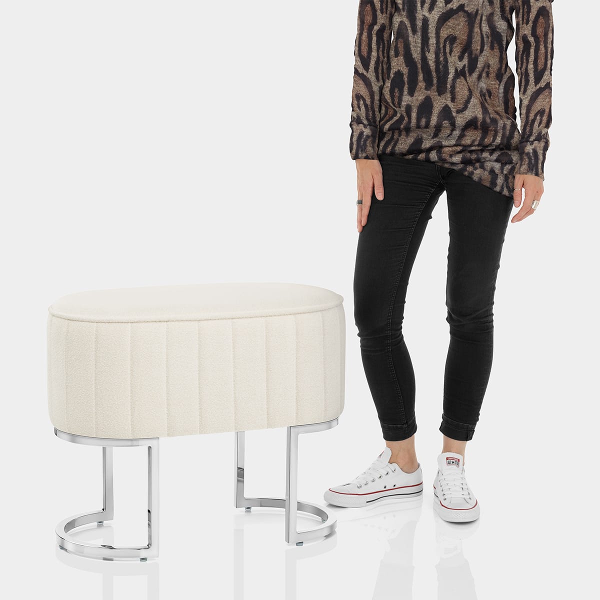 Duet Chrome Stool Beige Fabric Features Image