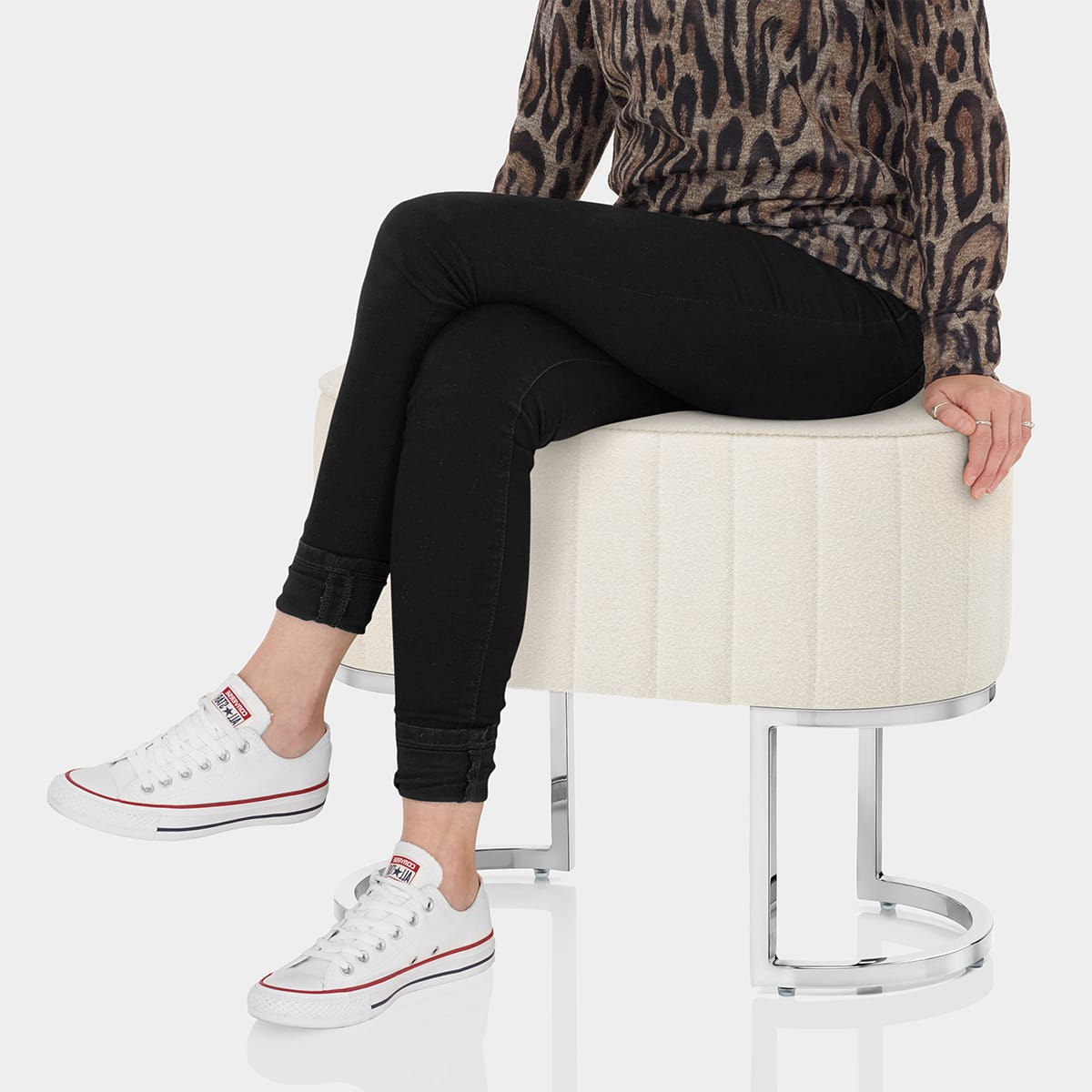 Duet Chrome Stool Beige Fabric Seat Image