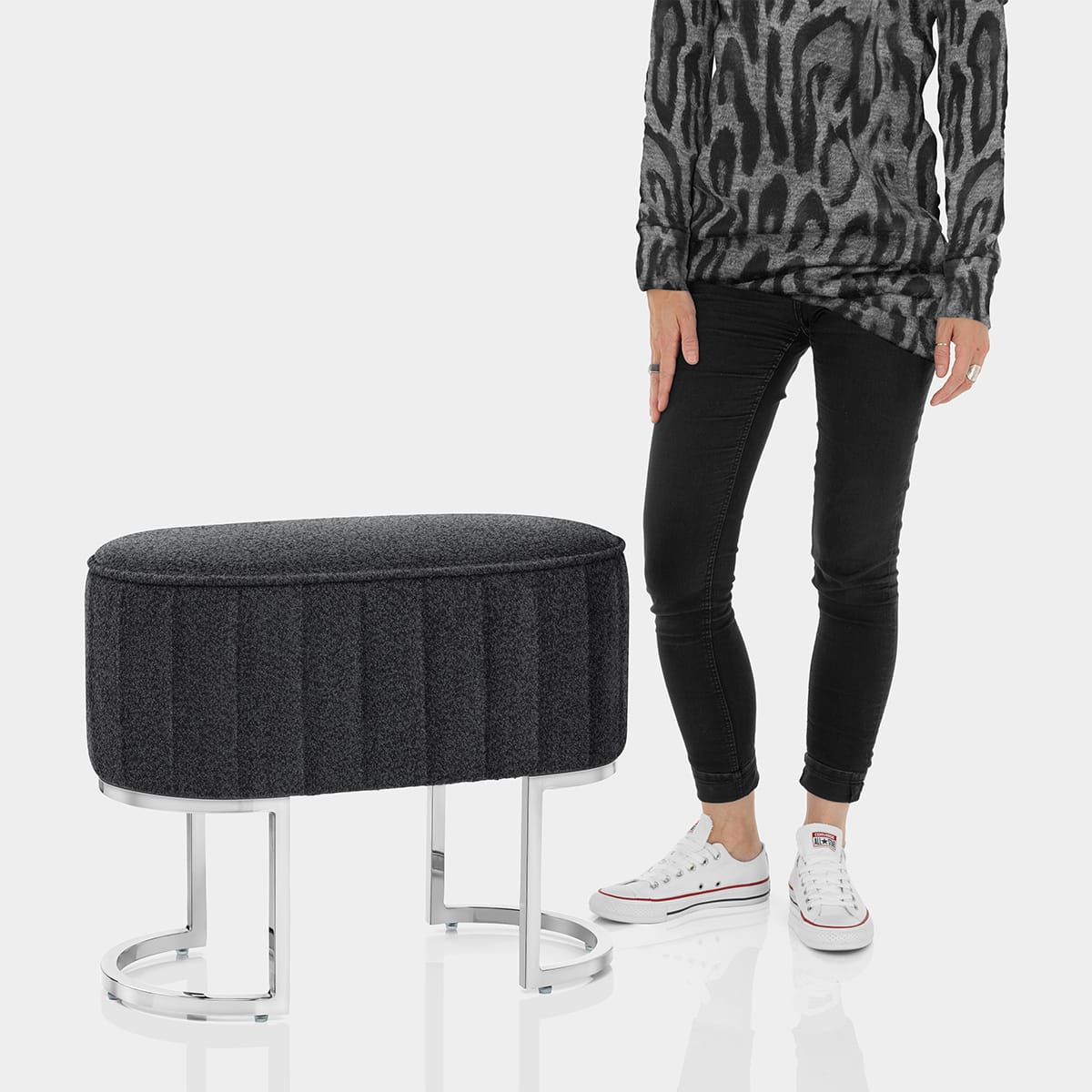 Duet Chrome Stool Charcoal Fabric Features Image