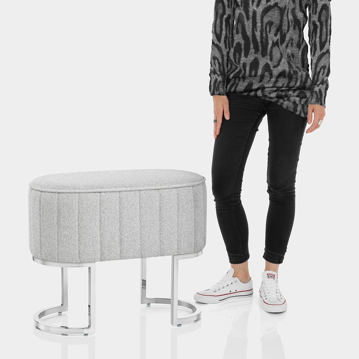 Duet Chrome Stool Light Grey Fabric Features Image