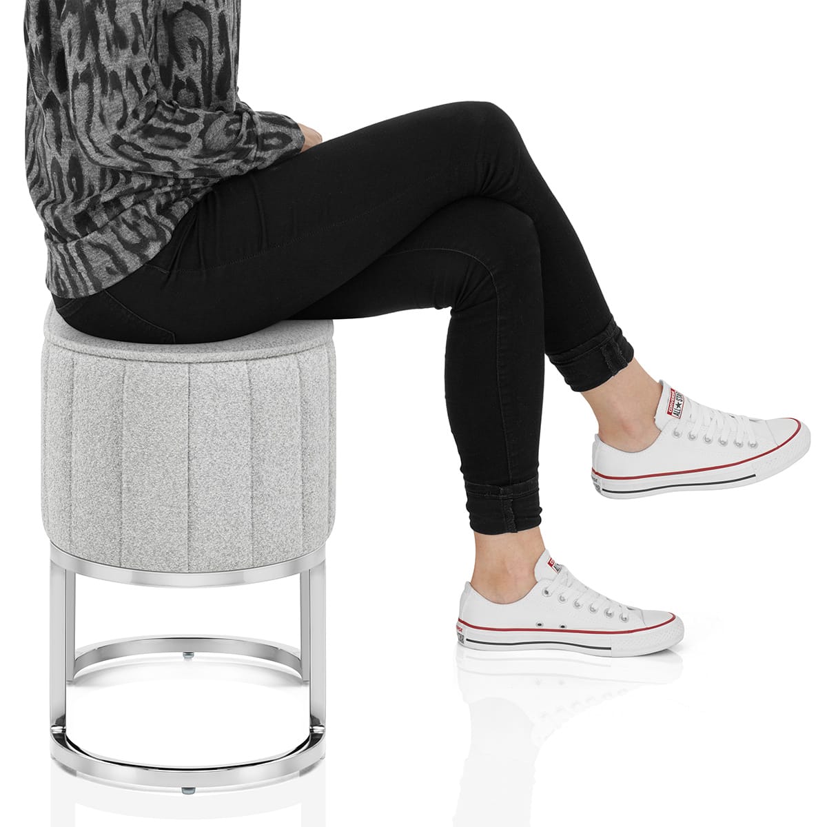 Duet Chrome Stool Light Grey Fabric Frame Image