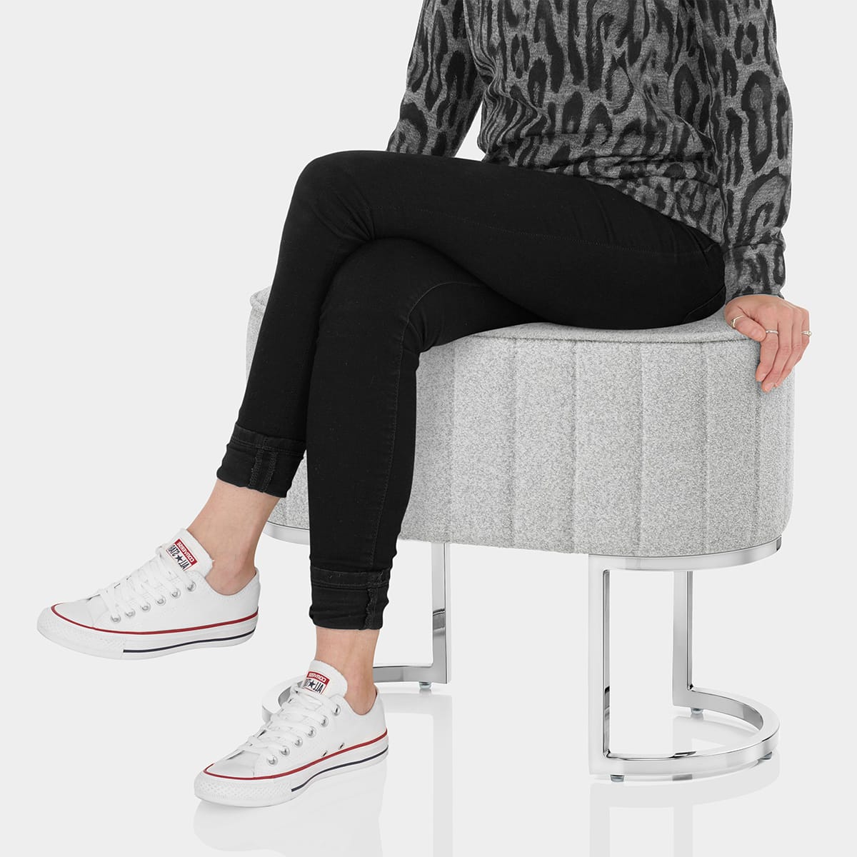 Duet Chrome Stool Light Grey Fabric Seat Image