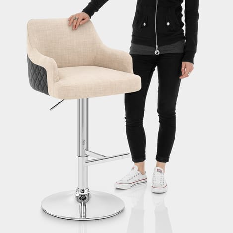 Dylan Stool Black Leather & Beige Fabric Features Image